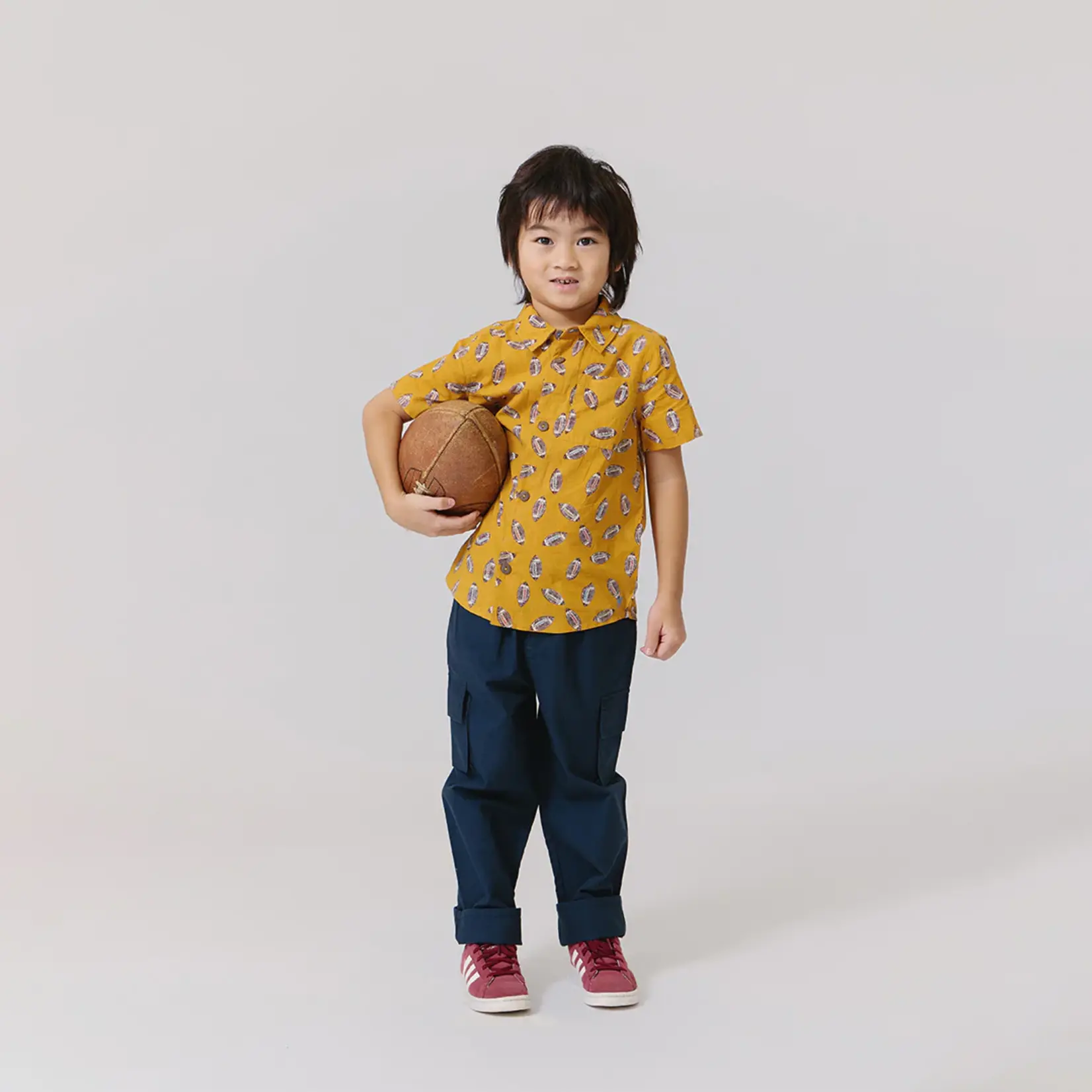 Pink Chicken boys jack shirt - flying footballs