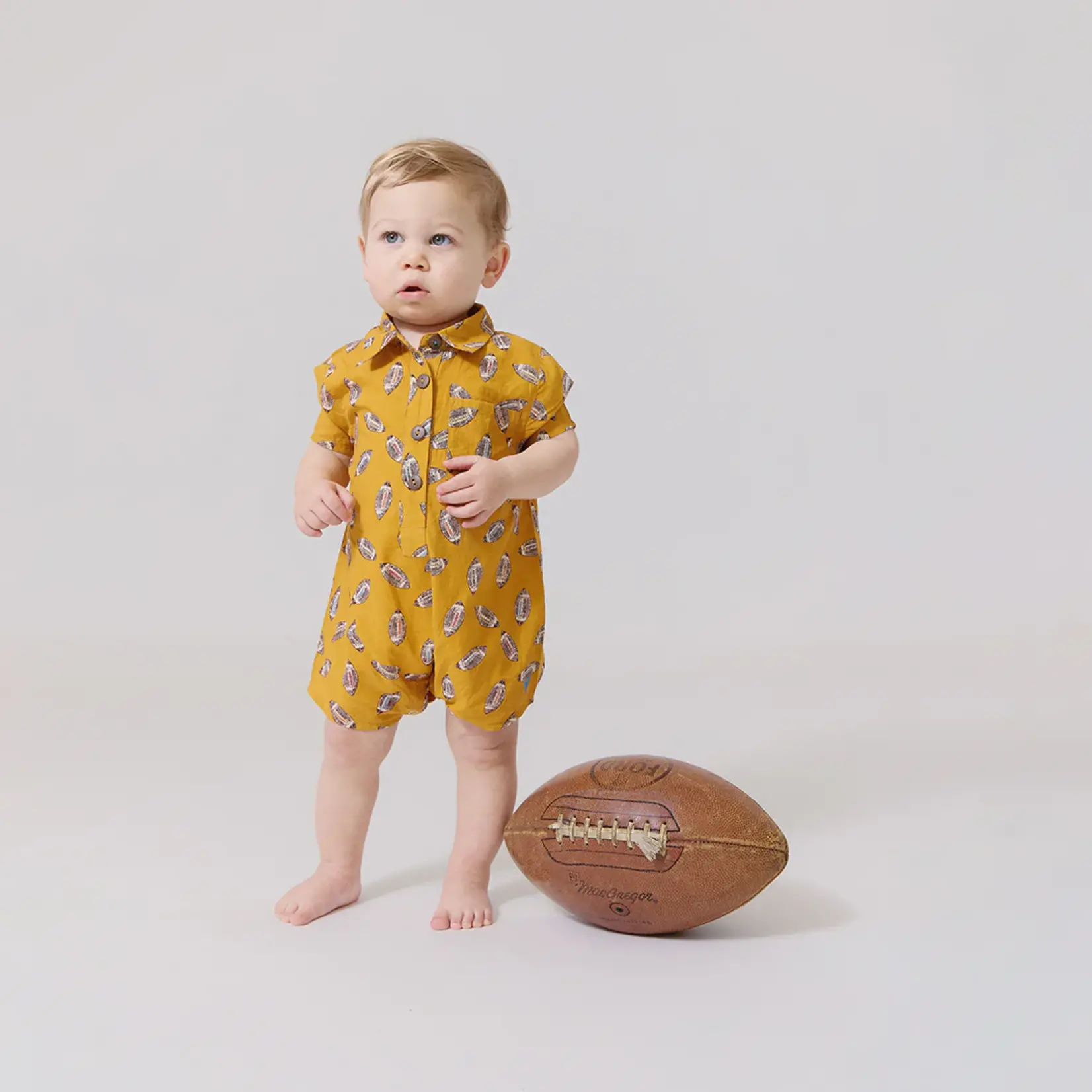 Pink Chicken baby boys easton jumper - flying footballs