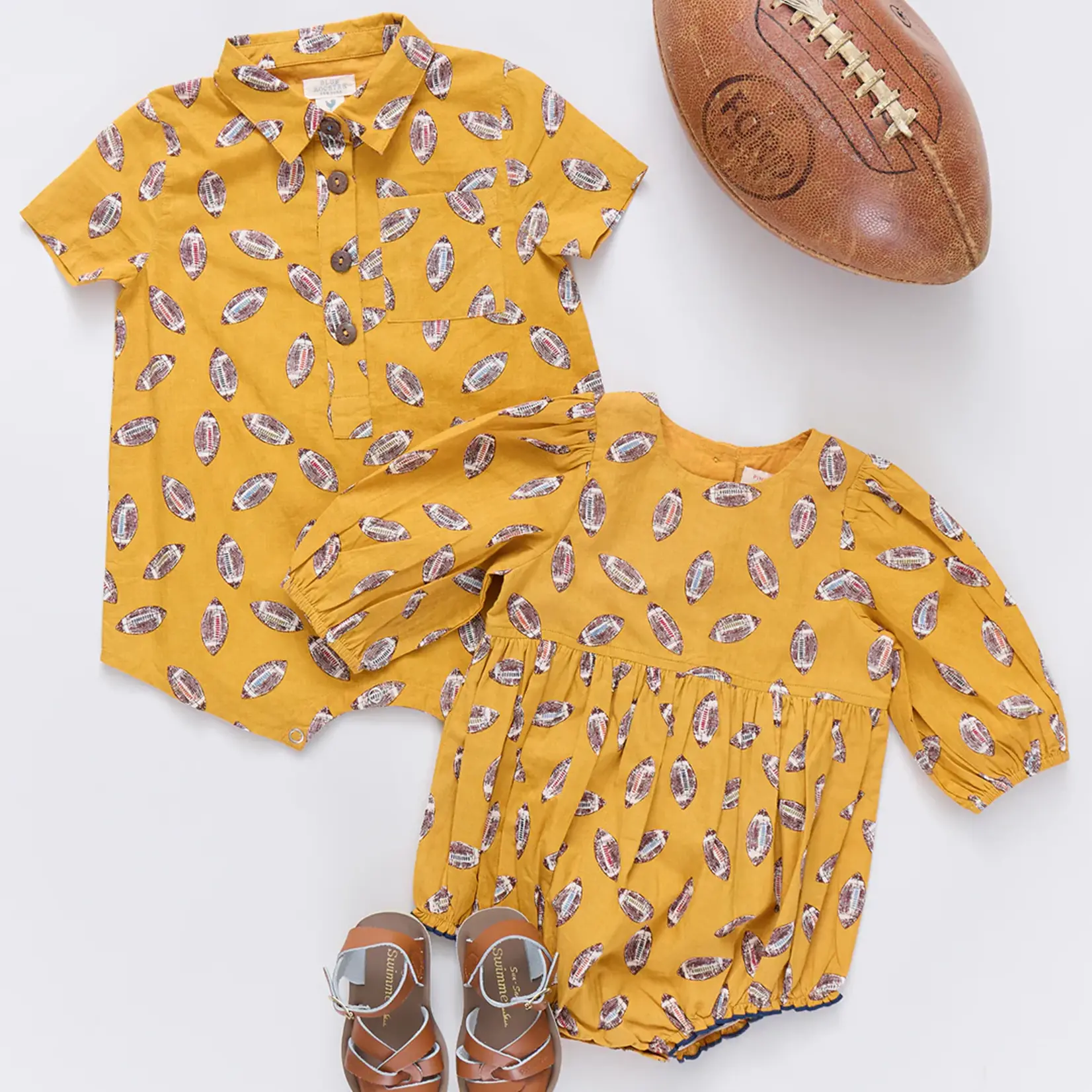 Pink Chicken baby boys easton jumper - flying footballs