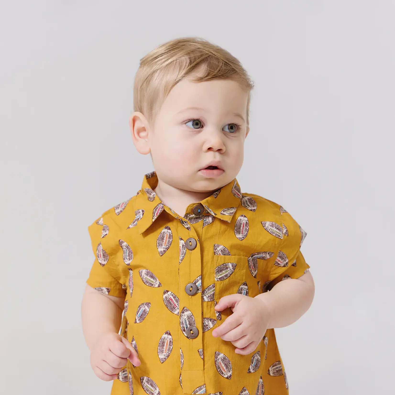 Pink Chicken baby boys easton jumper - flying footballs