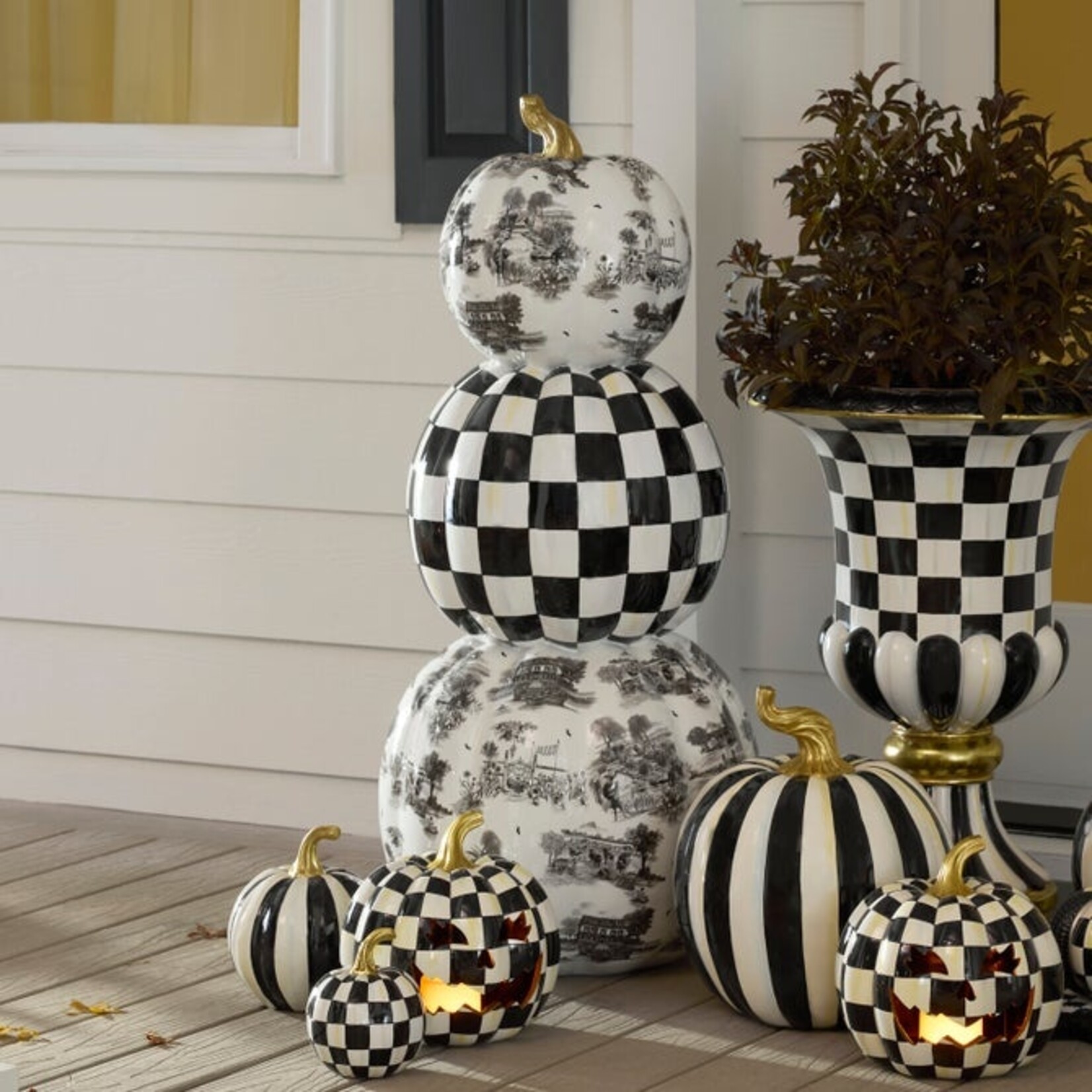 MacKenzie-Childs Black Toile Pumpkin Outdoor Trophy