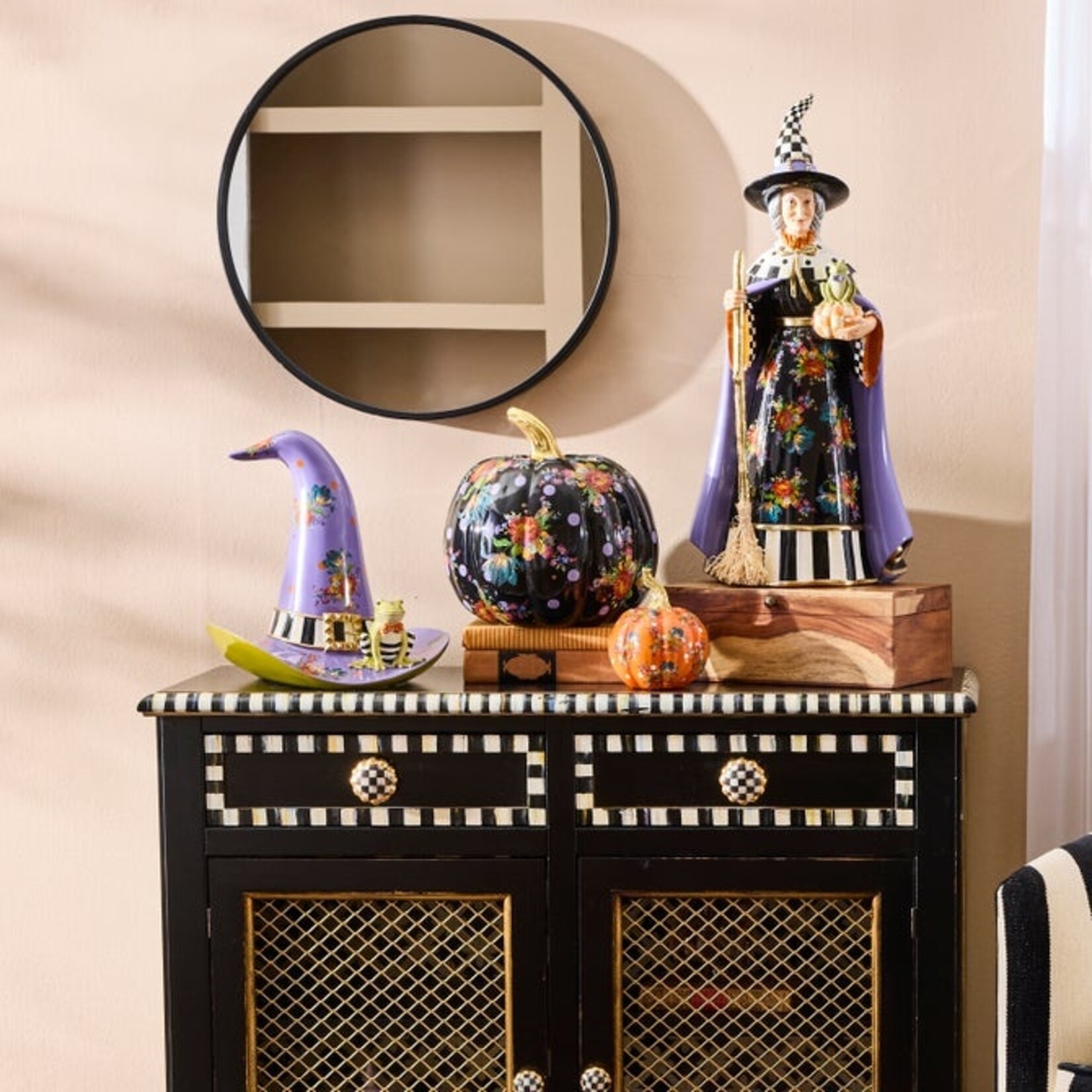 MacKenzie-Childs Black Flower Market Medium Pumpkin