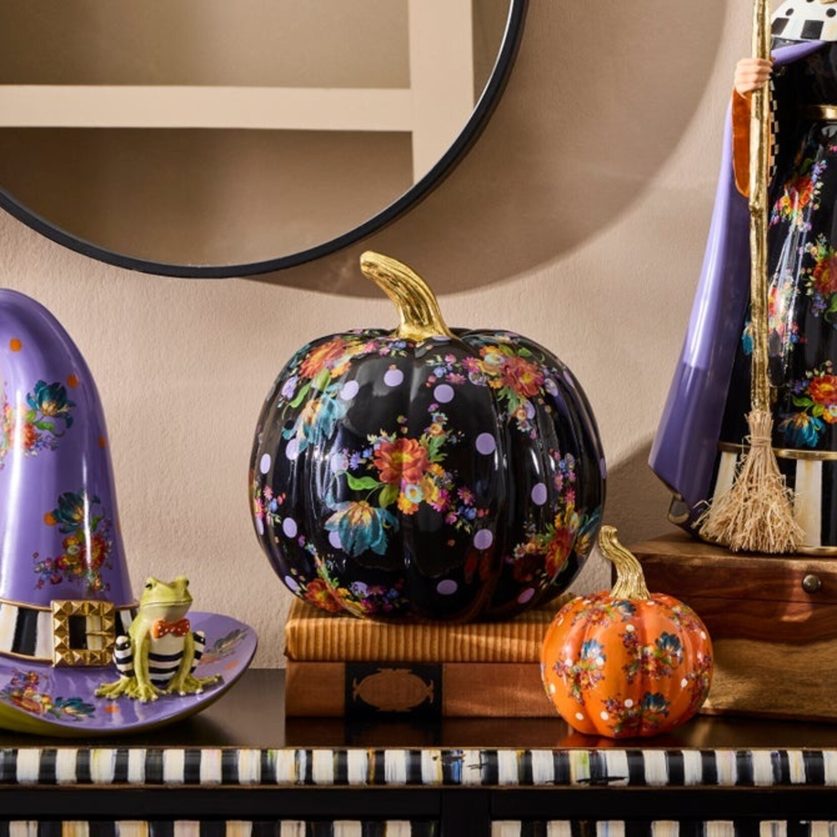 MacKenzie-Childs Black Flower Market Medium Pumpkin