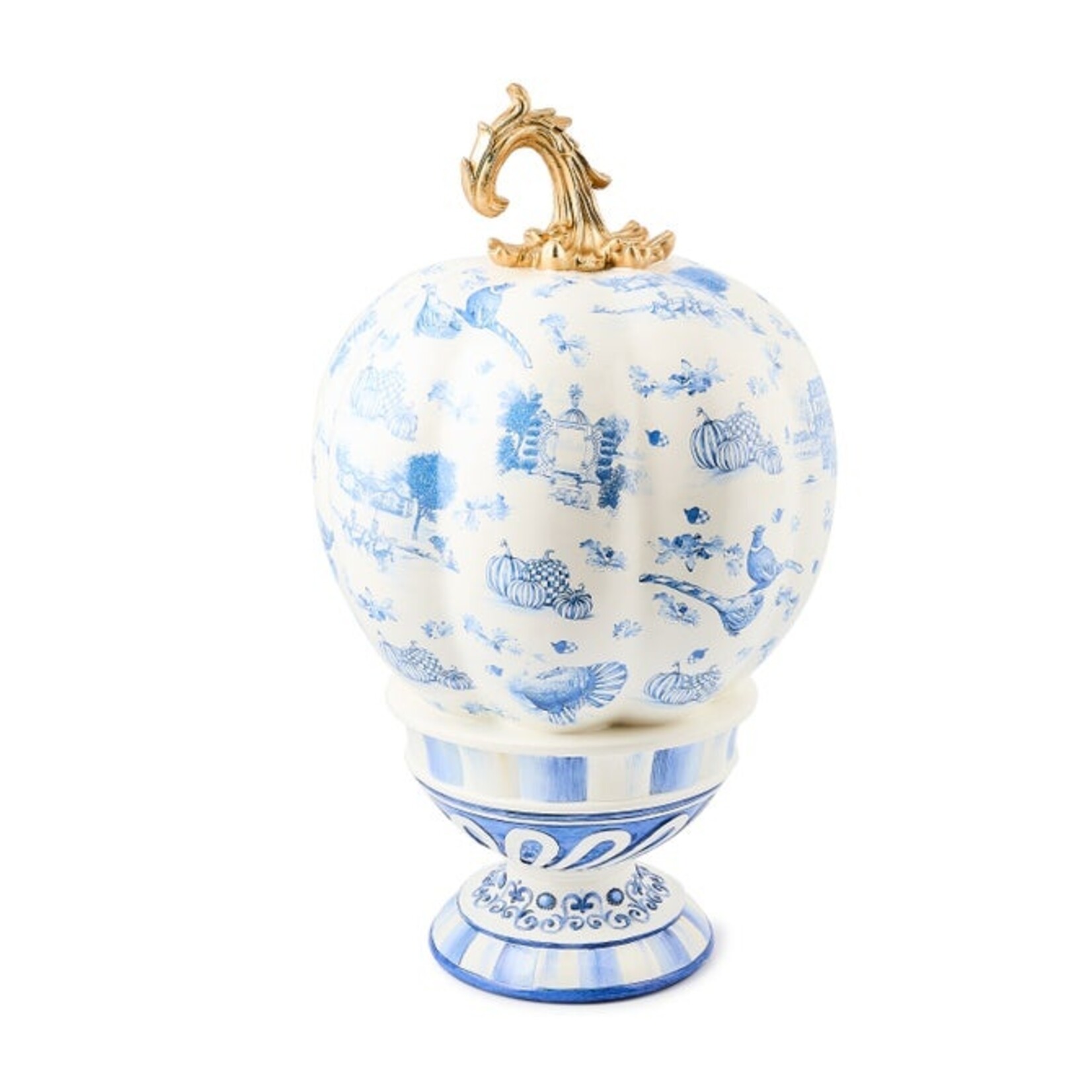 MacKenzie-Childs Royal Autumn Toile Tall Pedestal Pumpkin