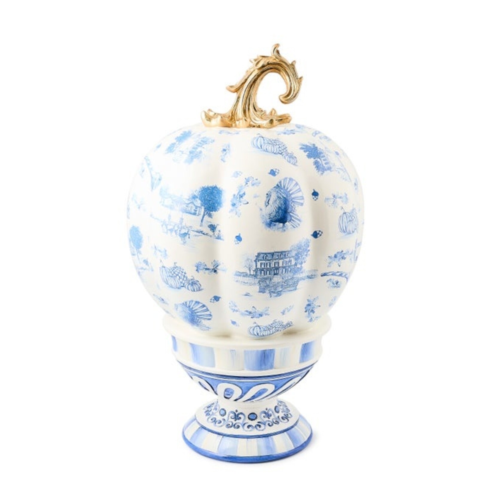 MacKenzie-Childs Royal Autumn Toile Tall Pedestal Pumpkin