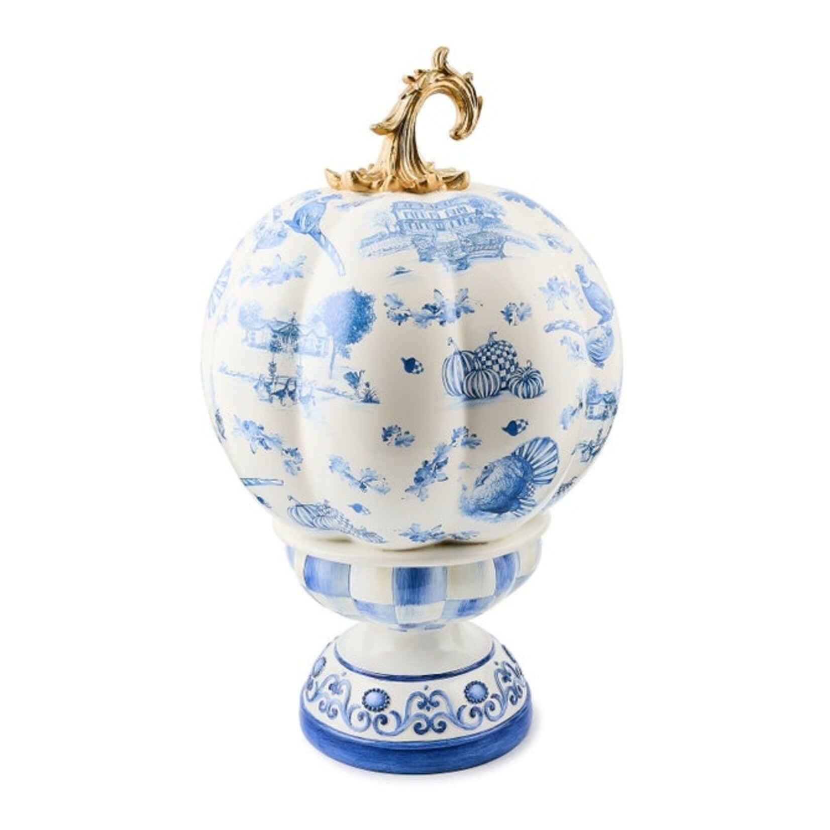 MacKenzie-Childs Royal Autumn Toile Short Pedestal Pumpkin