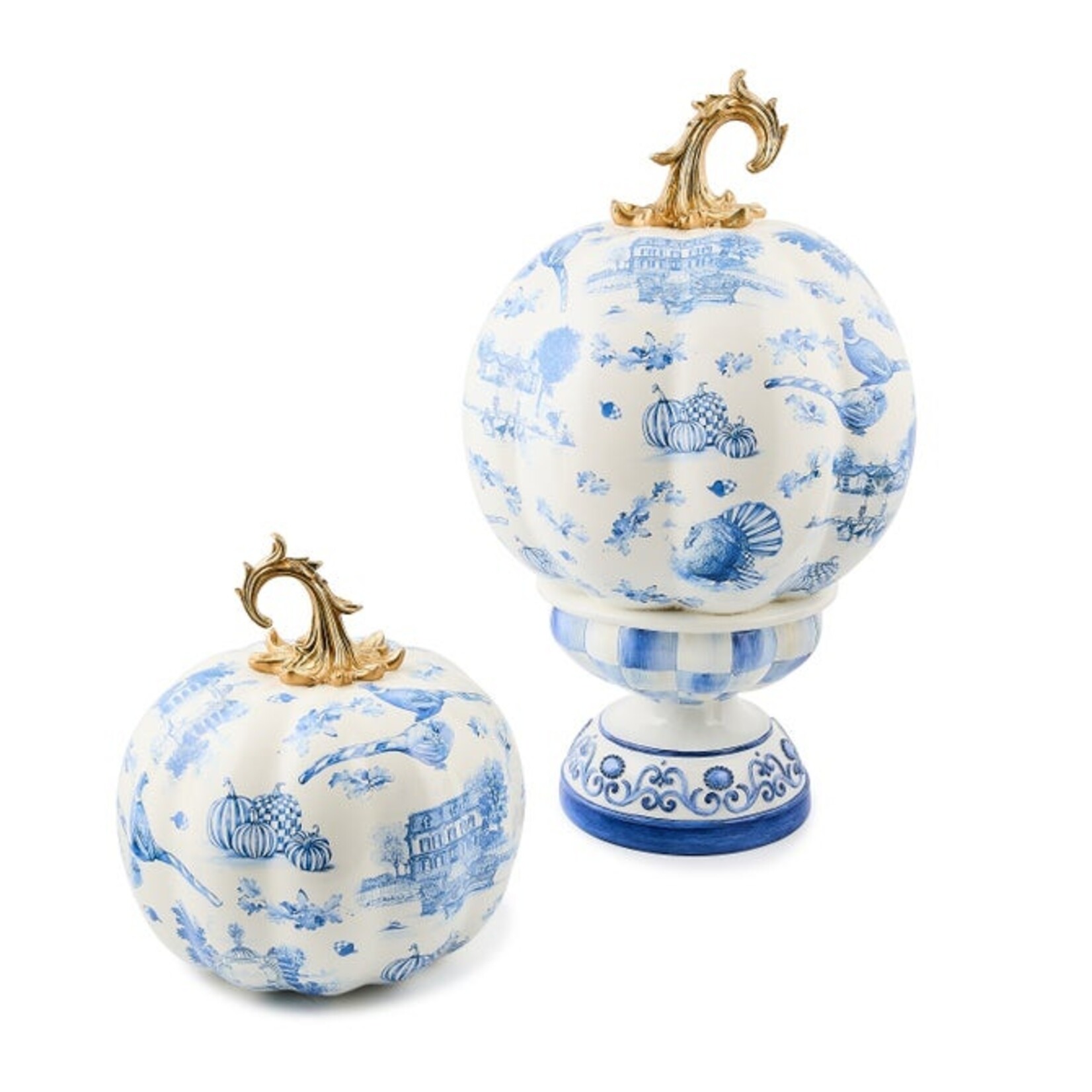 MacKenzie-Childs Royal Autumn Toile Short Pedestal Pumpkin