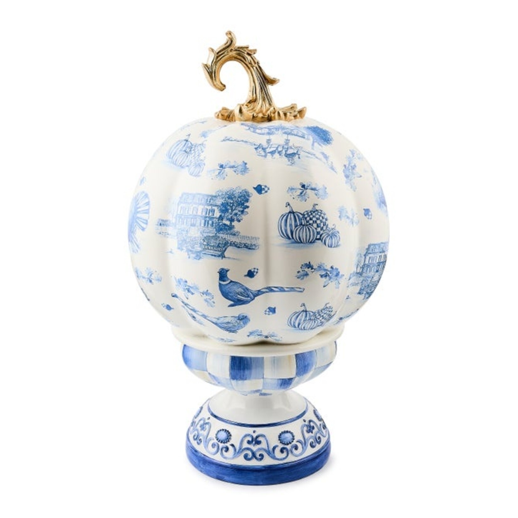 MacKenzie-Childs Royal Autumn Toile Short Pedestal Pumpkin