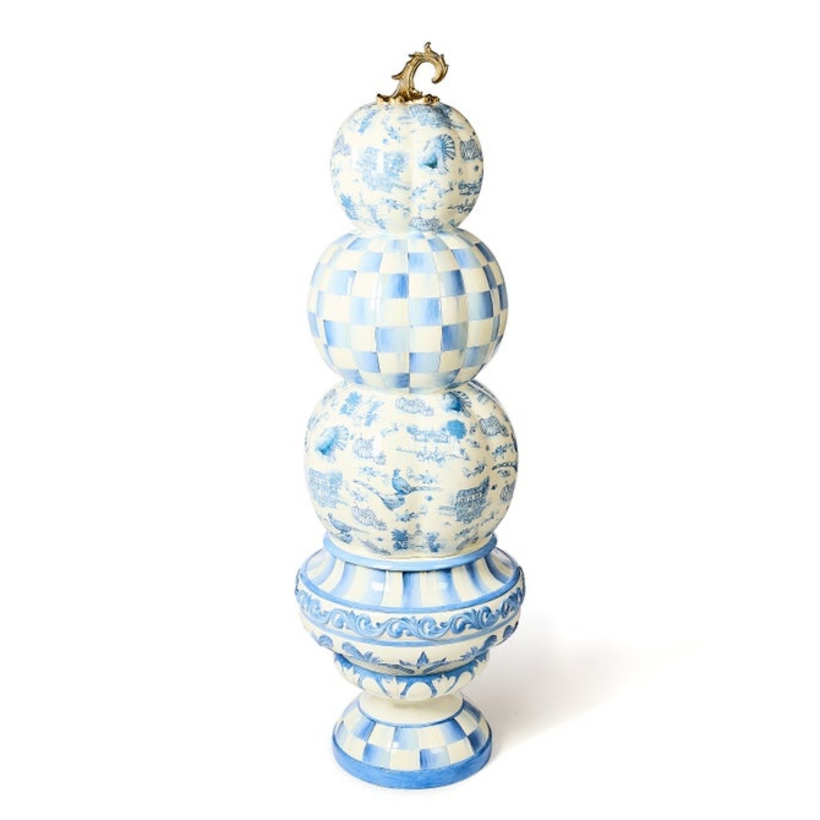MacKenzie-Childs Royal Autumn Toile Stacked Pumpkin Trophy Urn
