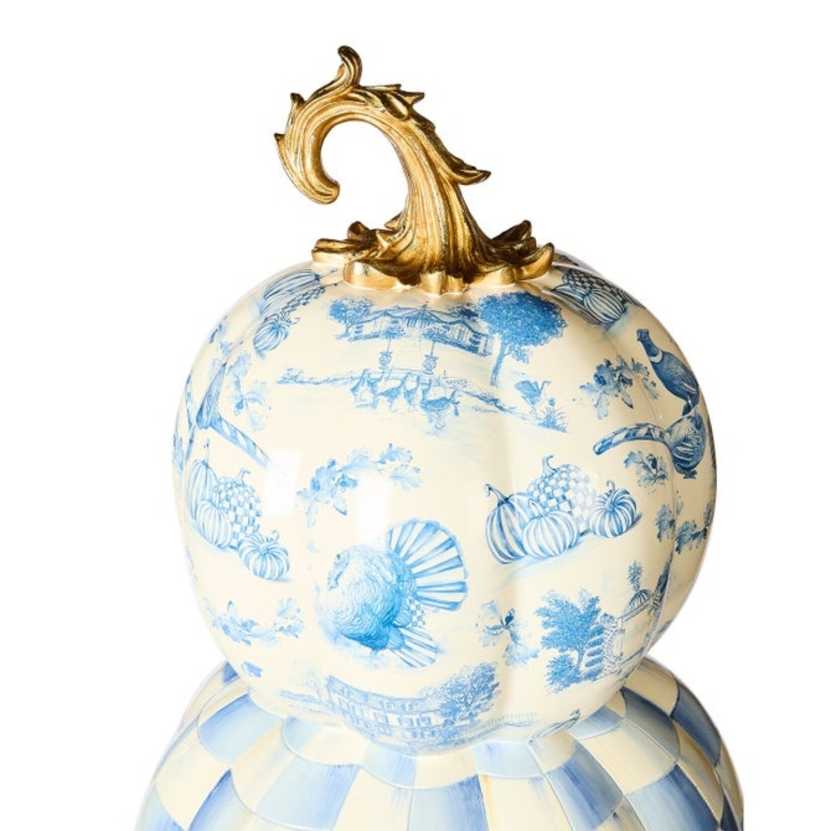 MacKenzie-Childs Royal Autumn Toile Stacked Pumpkin Trophy Urn