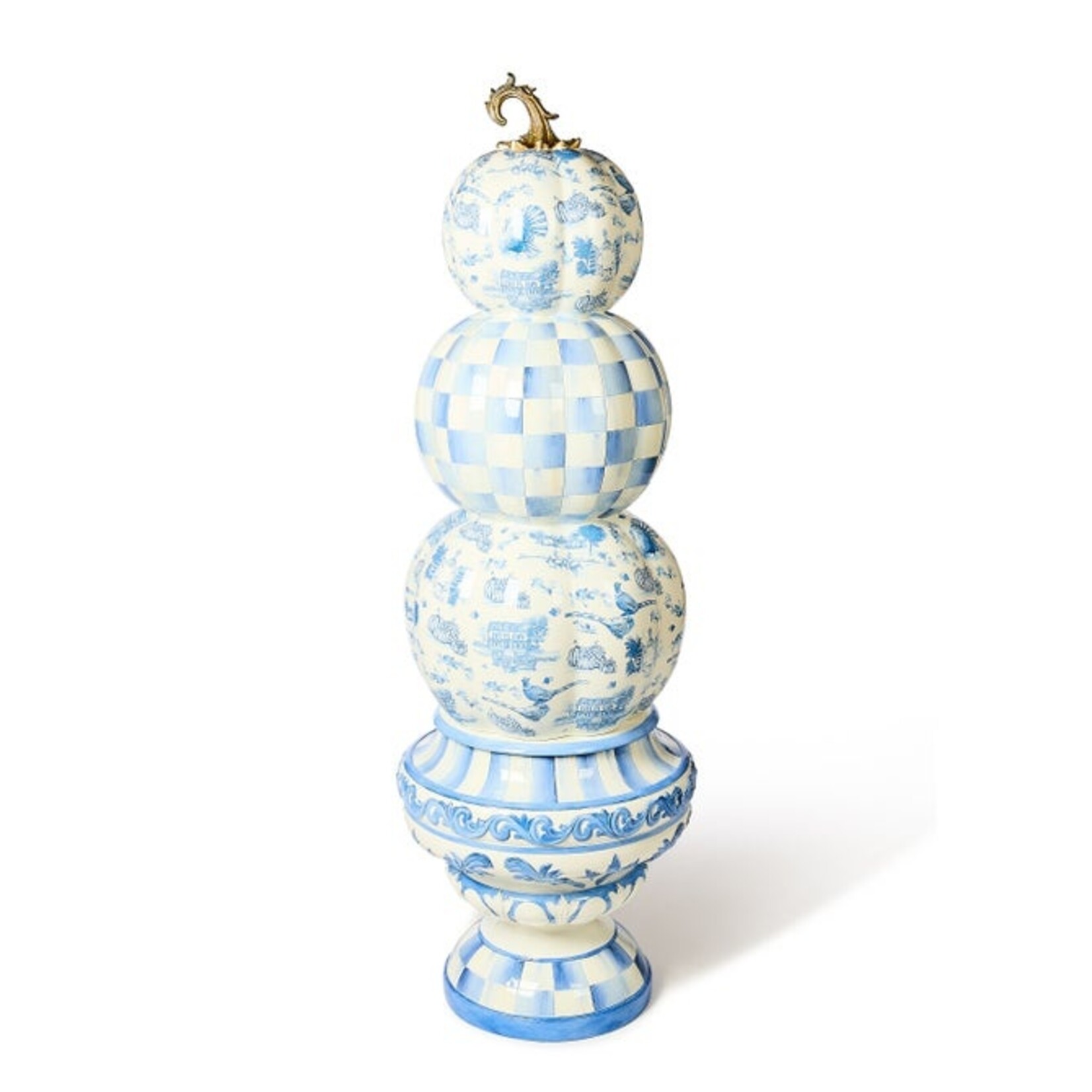 MacKenzie-Childs Royal Autumn Toile Stacked Pumpkin Trophy Urn