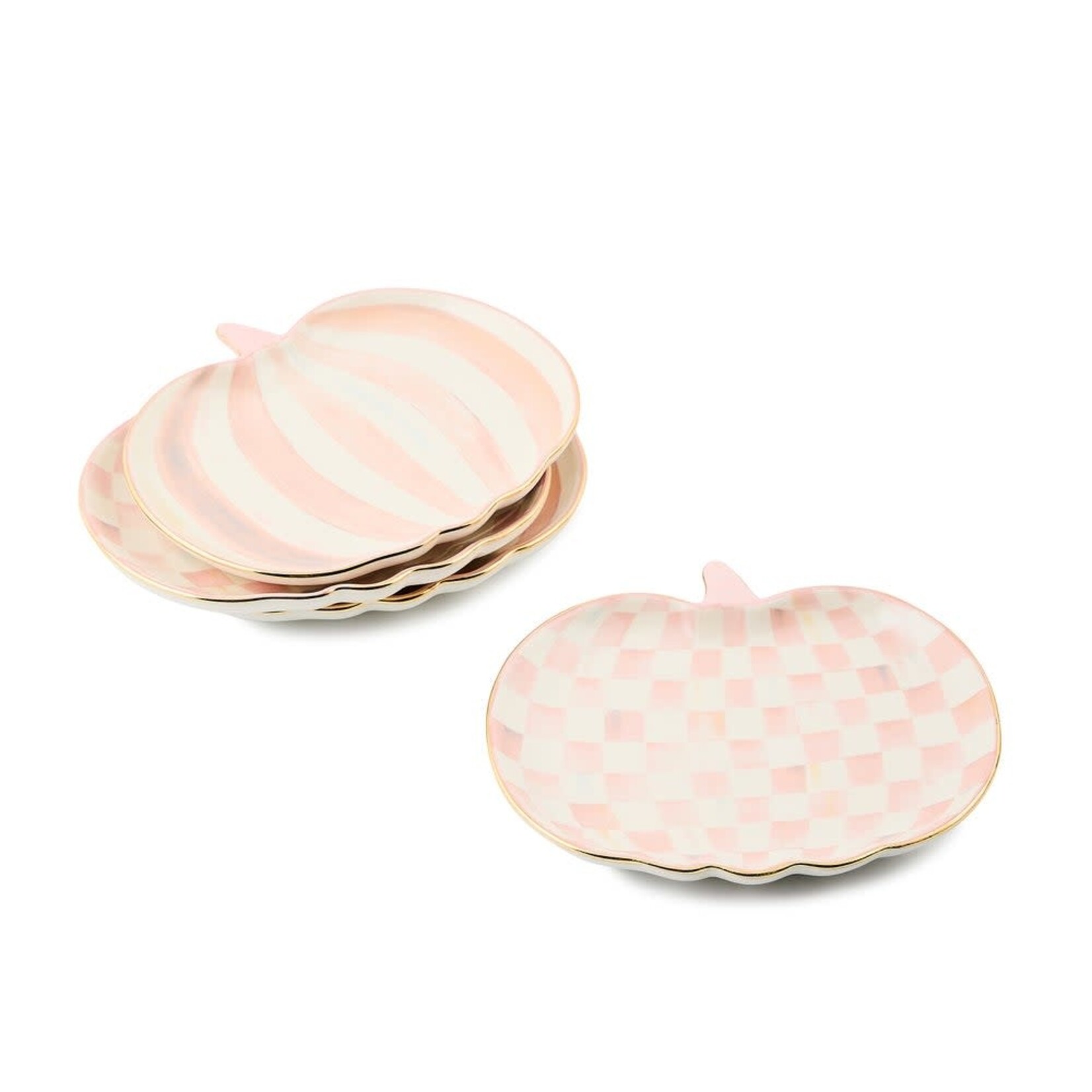MacKenzie-Childs rosy check pumpkin ceramic dessert plates, set of 4