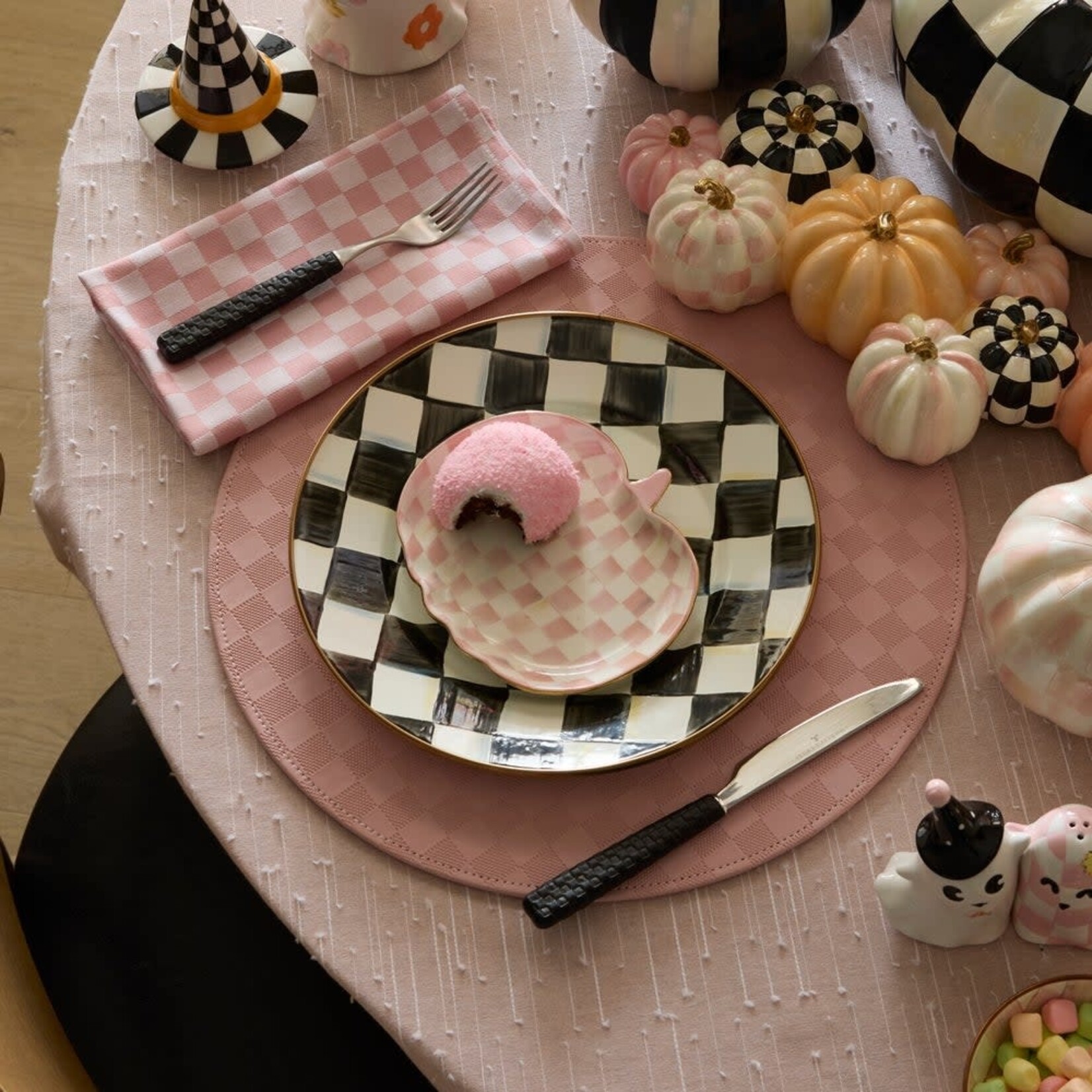 MacKenzie-Childs rosy check pumpkin ceramic dessert plates, set of 4
