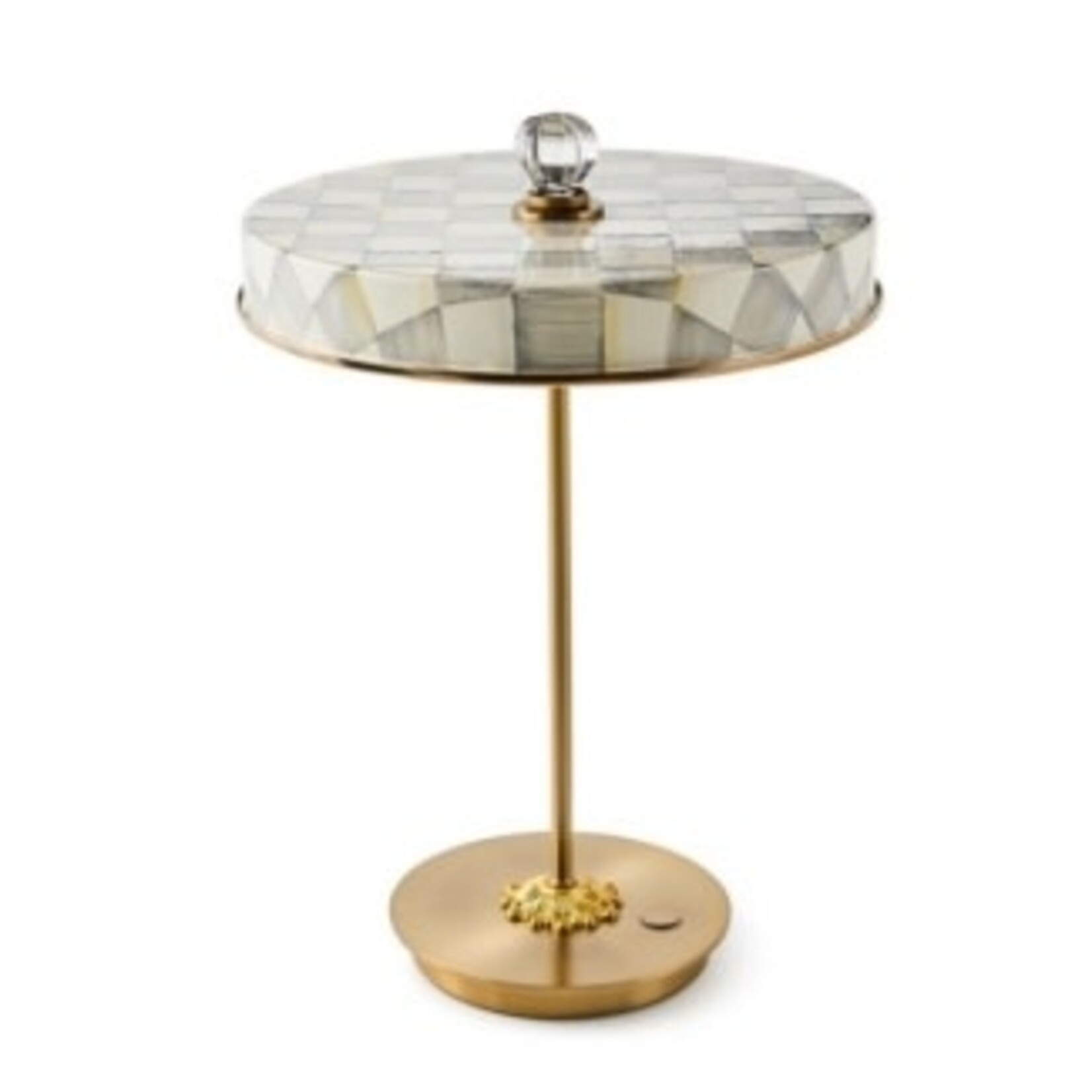 MacKenzie-Childs sterling check led rechargeable disk table lamp