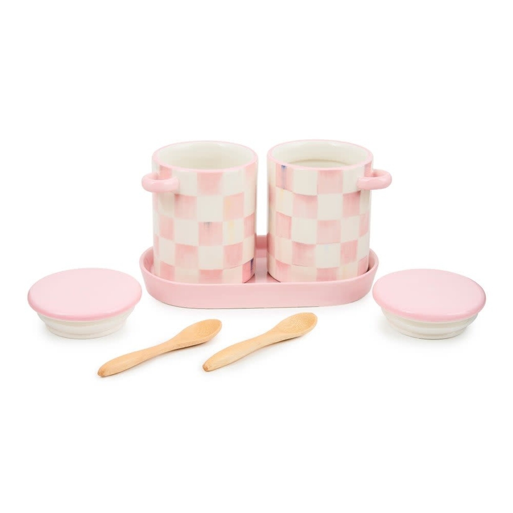 MacKenzie-Childs rosy check farmhouse canisters, set of 2