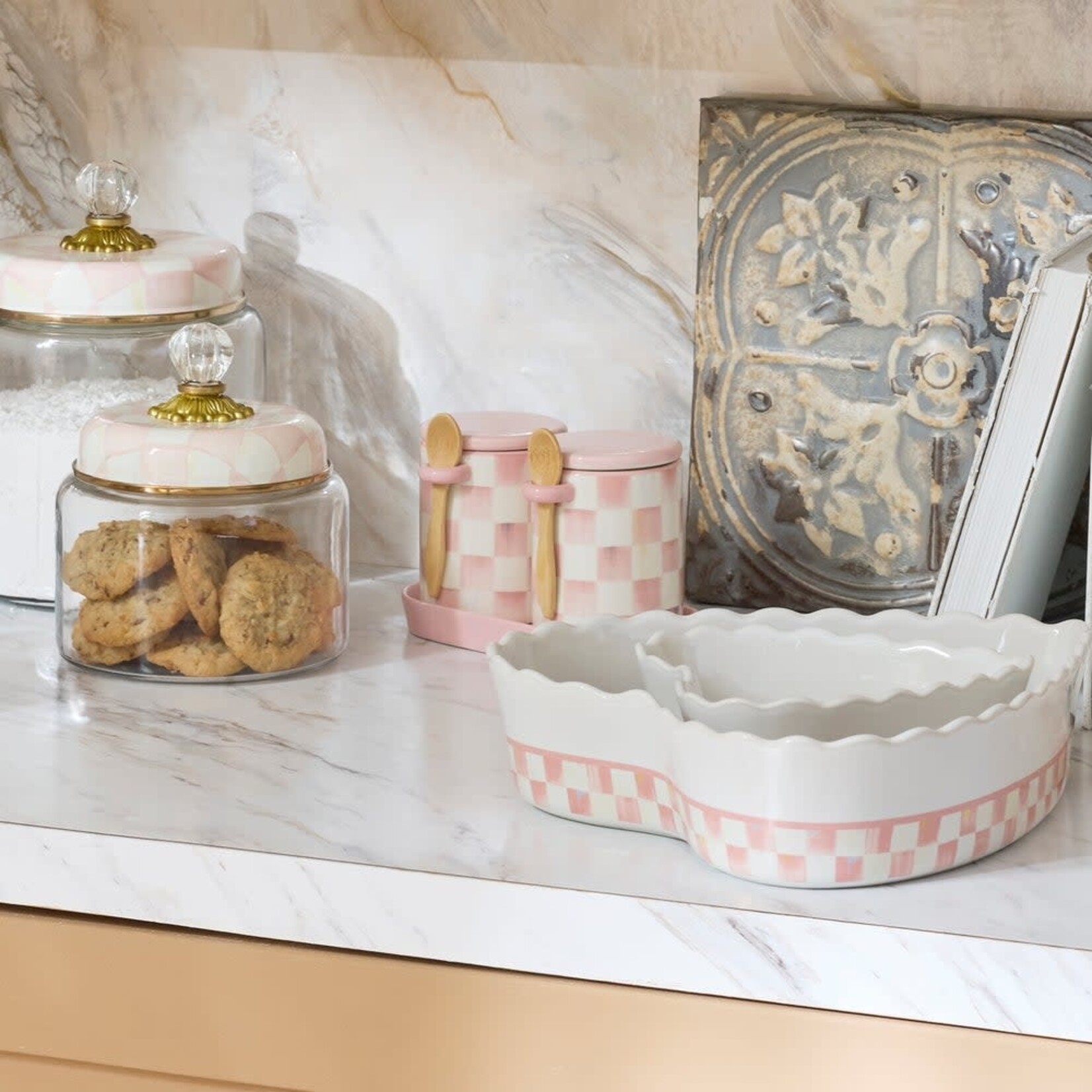MacKenzie-Childs rosy check farmhouse canisters, set of 2