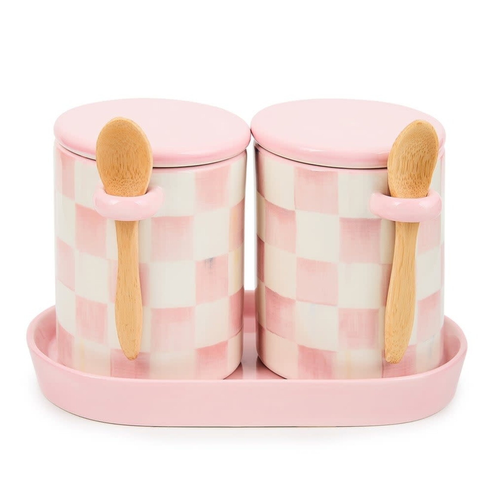 MacKenzie-Childs rosy check farmhouse canisters, set of 2