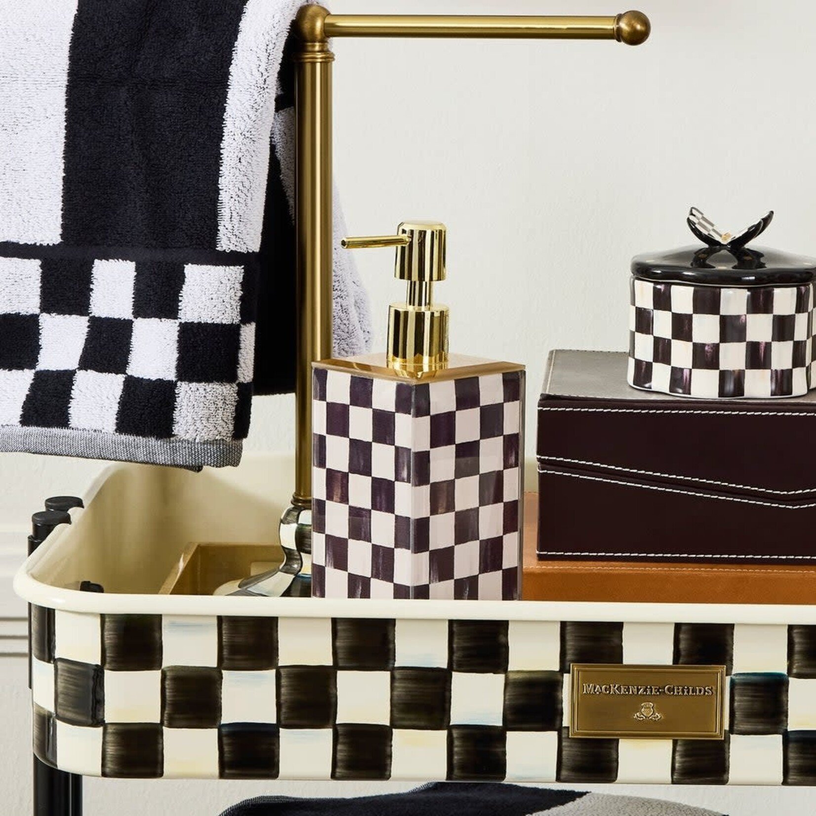 MacKenzie-Childs courtly check glass soap pump