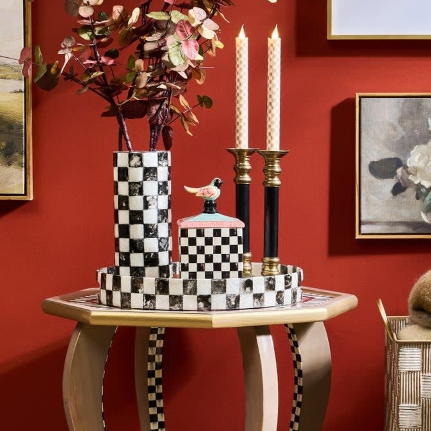 MacKenzie-Childs courtly check birdy trinket box