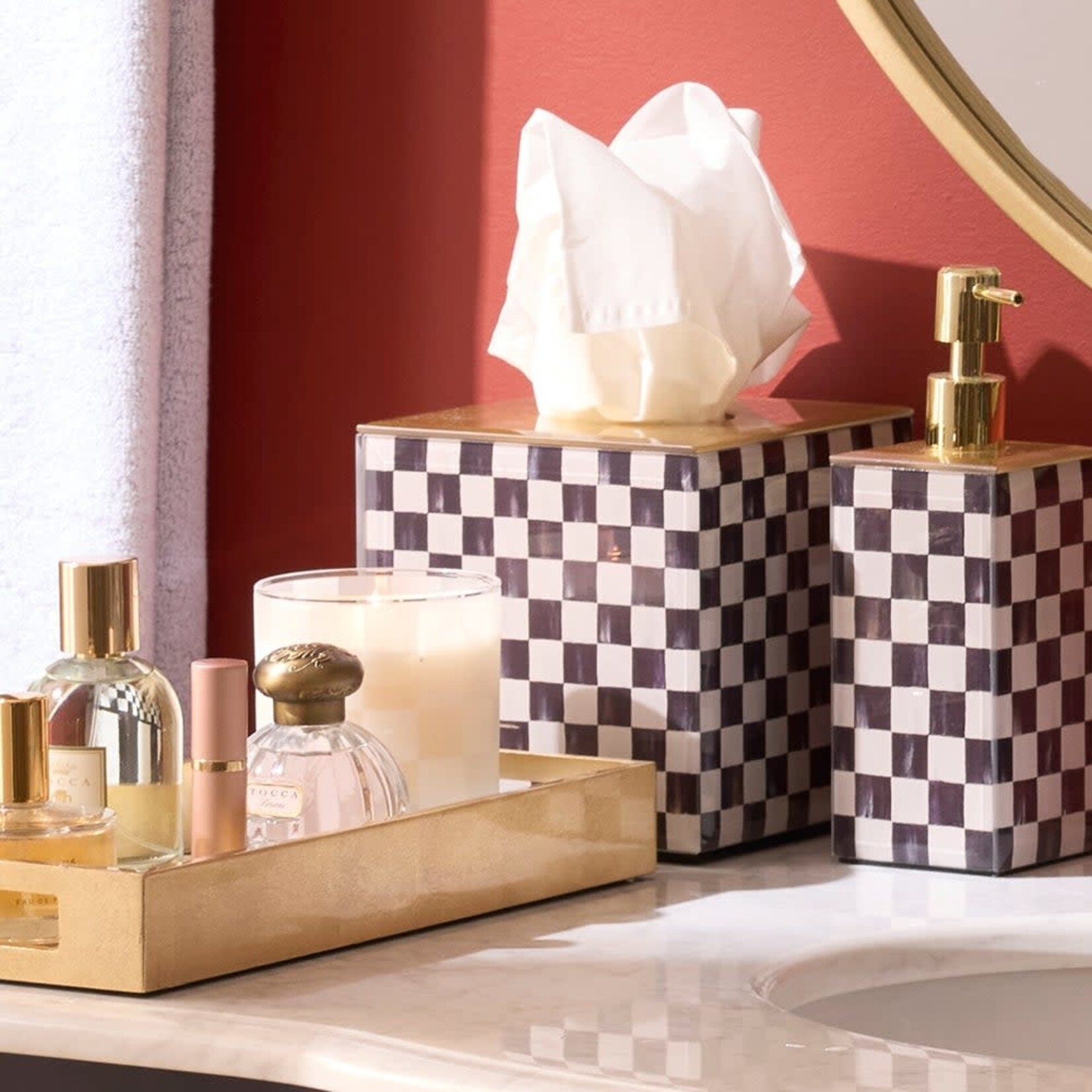 MacKenzie-Childs courtly check glass boutique tissue box cover