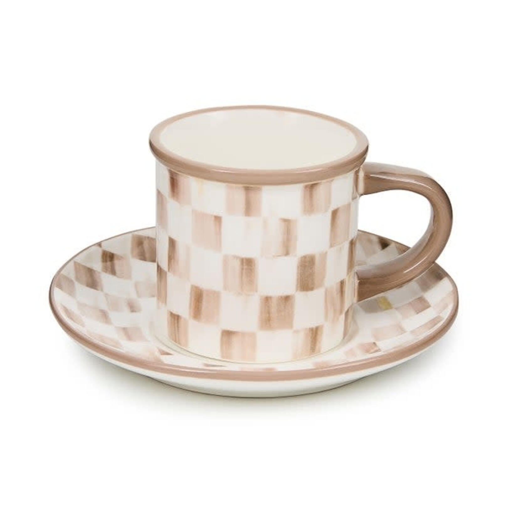 MacKenzie-Childs mocha check espresso cup & saucer, set of 2