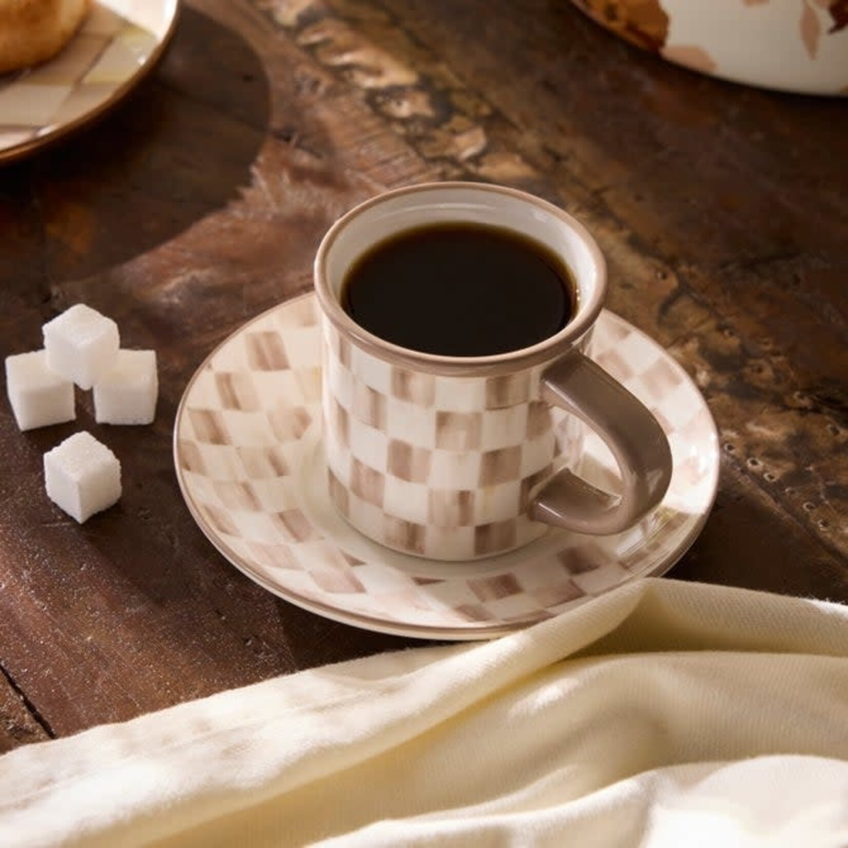 MacKenzie-Childs mocha check espresso cup & saucer, set of 2