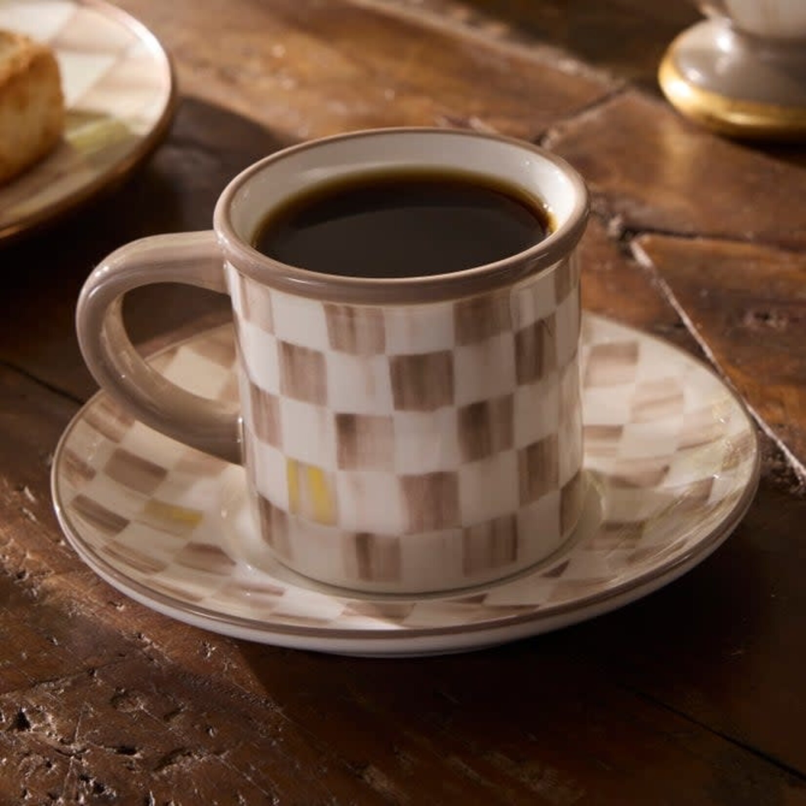 MacKenzie-Childs mocha check espresso cup & saucer, set of 2