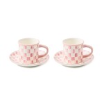 MacKenzie-Childs rosy check espresso cup & saucer, set of 2