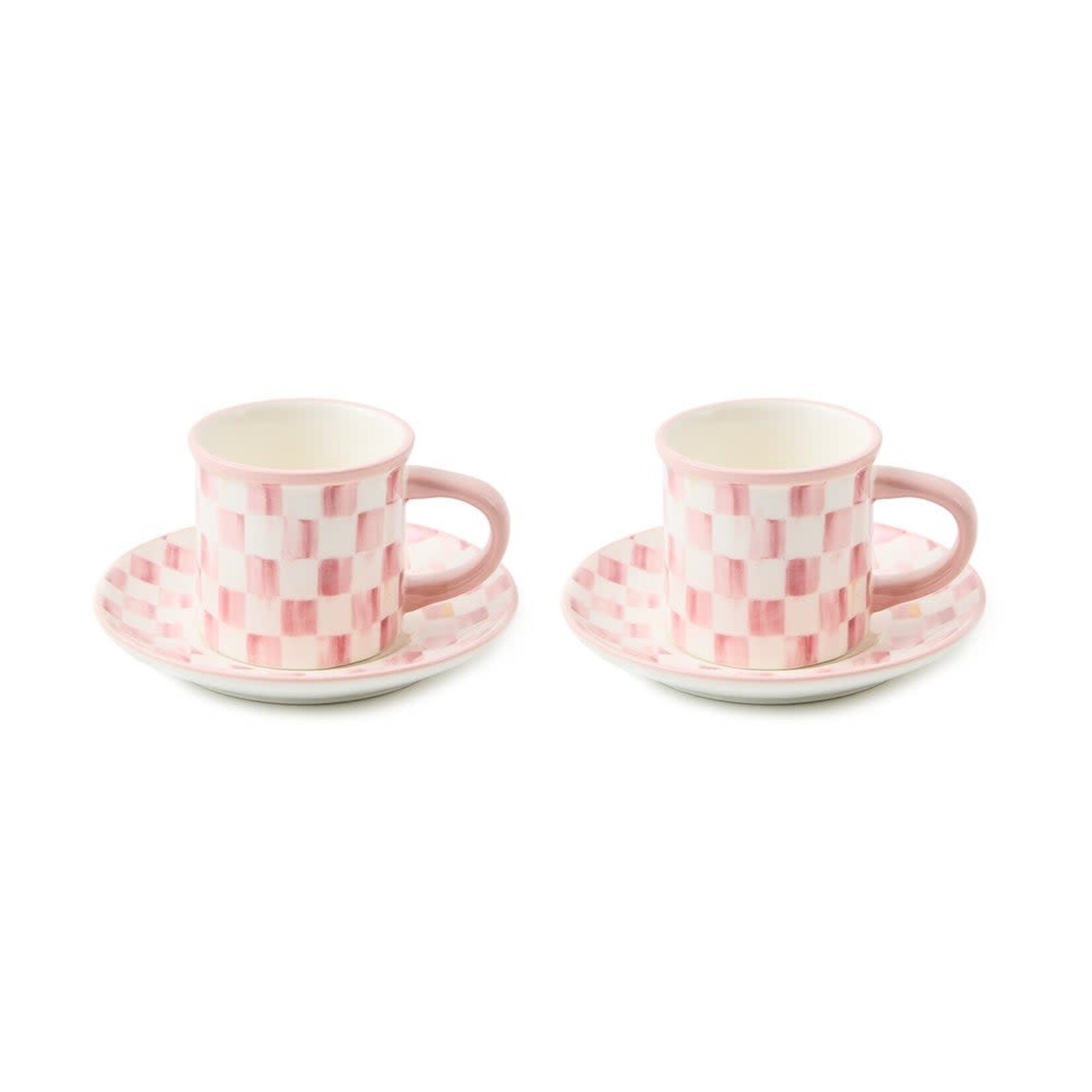 MacKenzie-Childs rosy check espresso cup & saucer, set of 2