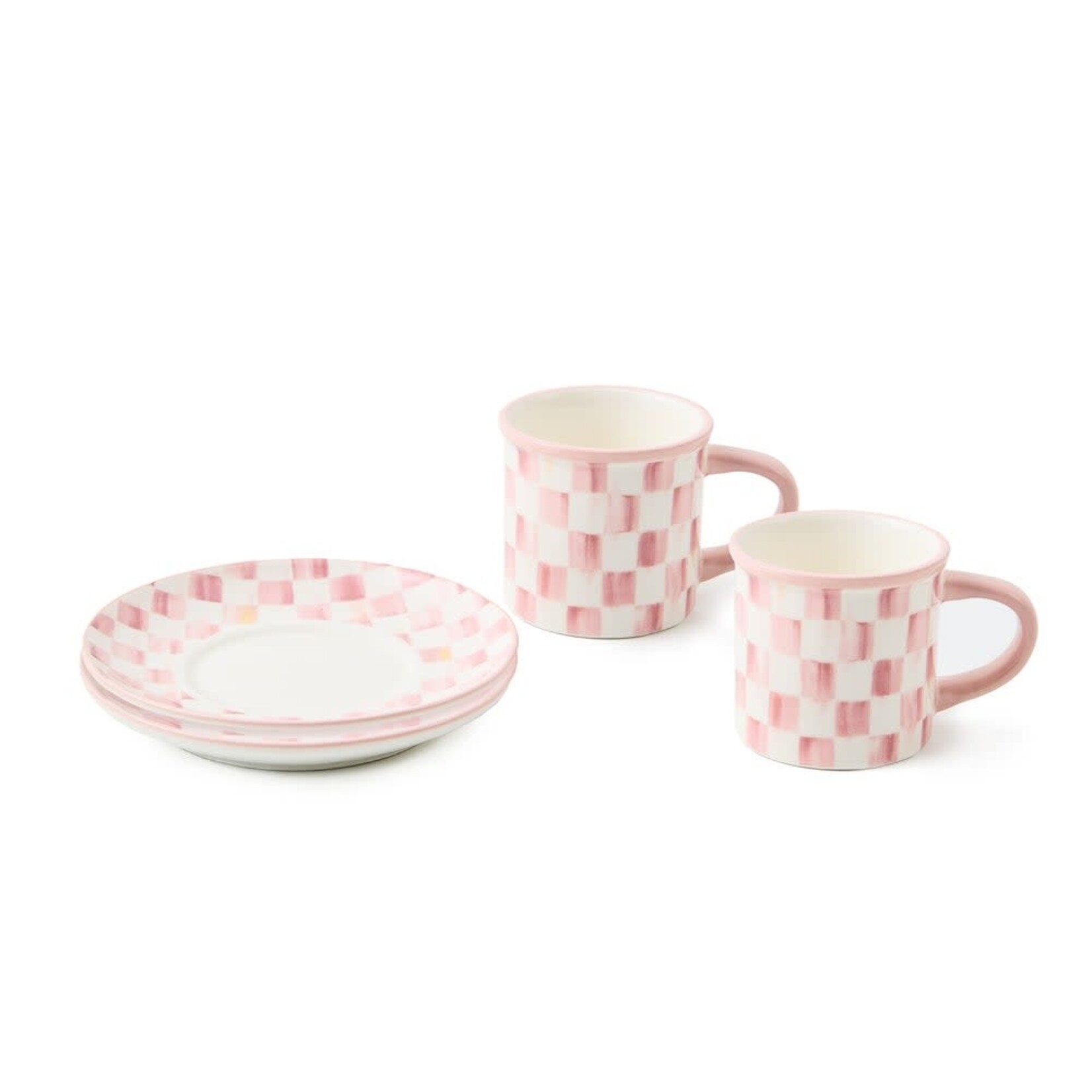 MacKenzie-Childs rosy check espresso cup & saucer, set of 2