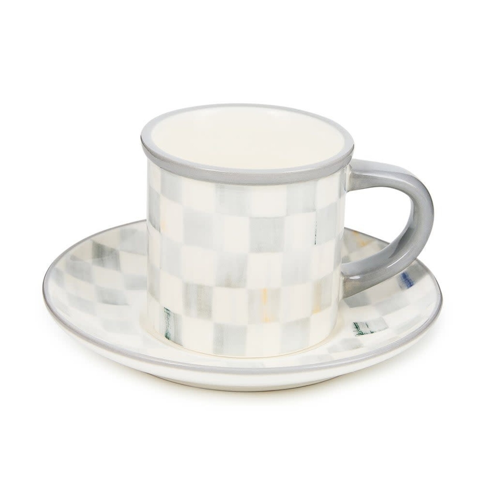 MacKenzie-Childs sterling check espresso cup & saucer, set of 2