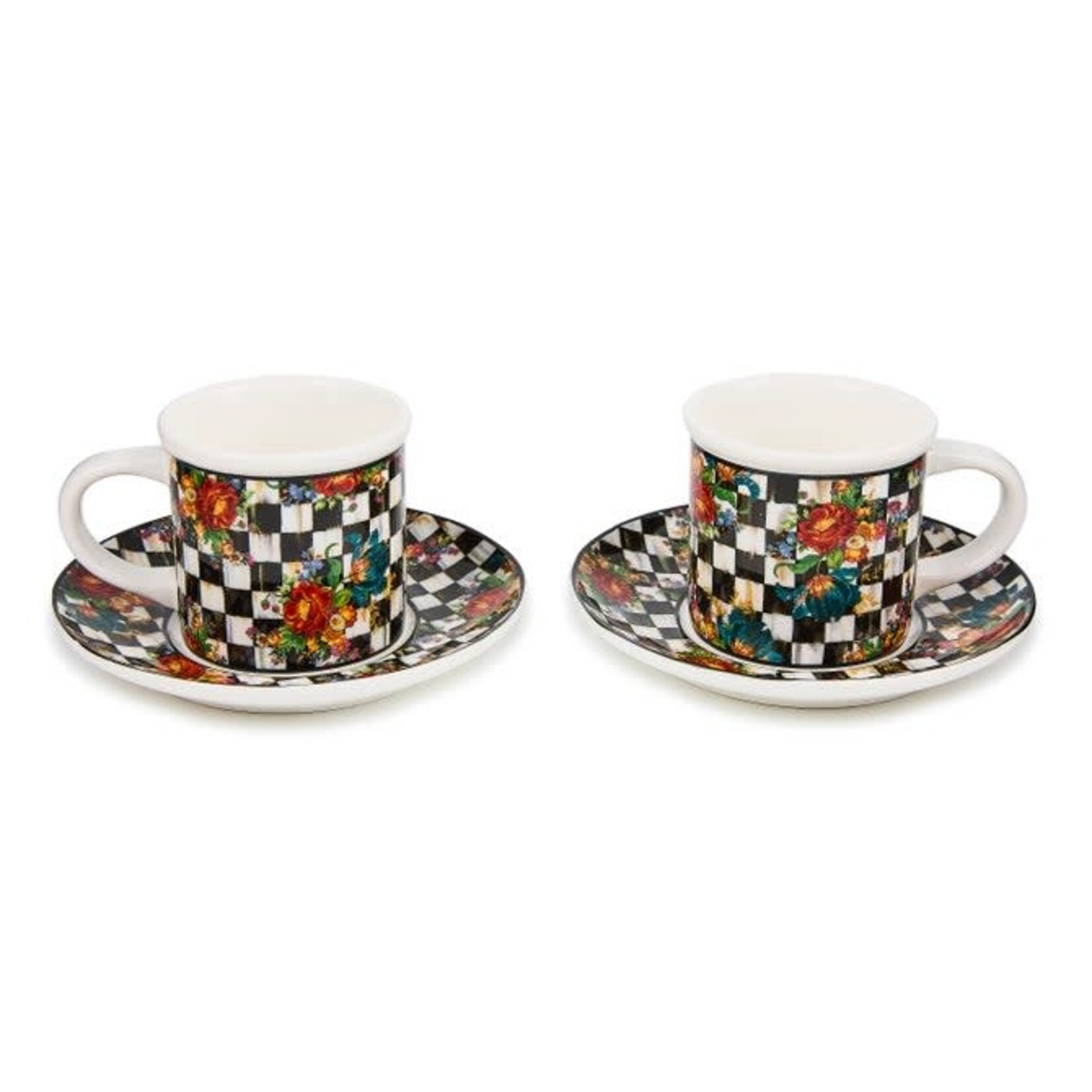 MacKenzie-Childs courtly flower market espresso cup & saucer, set of 2