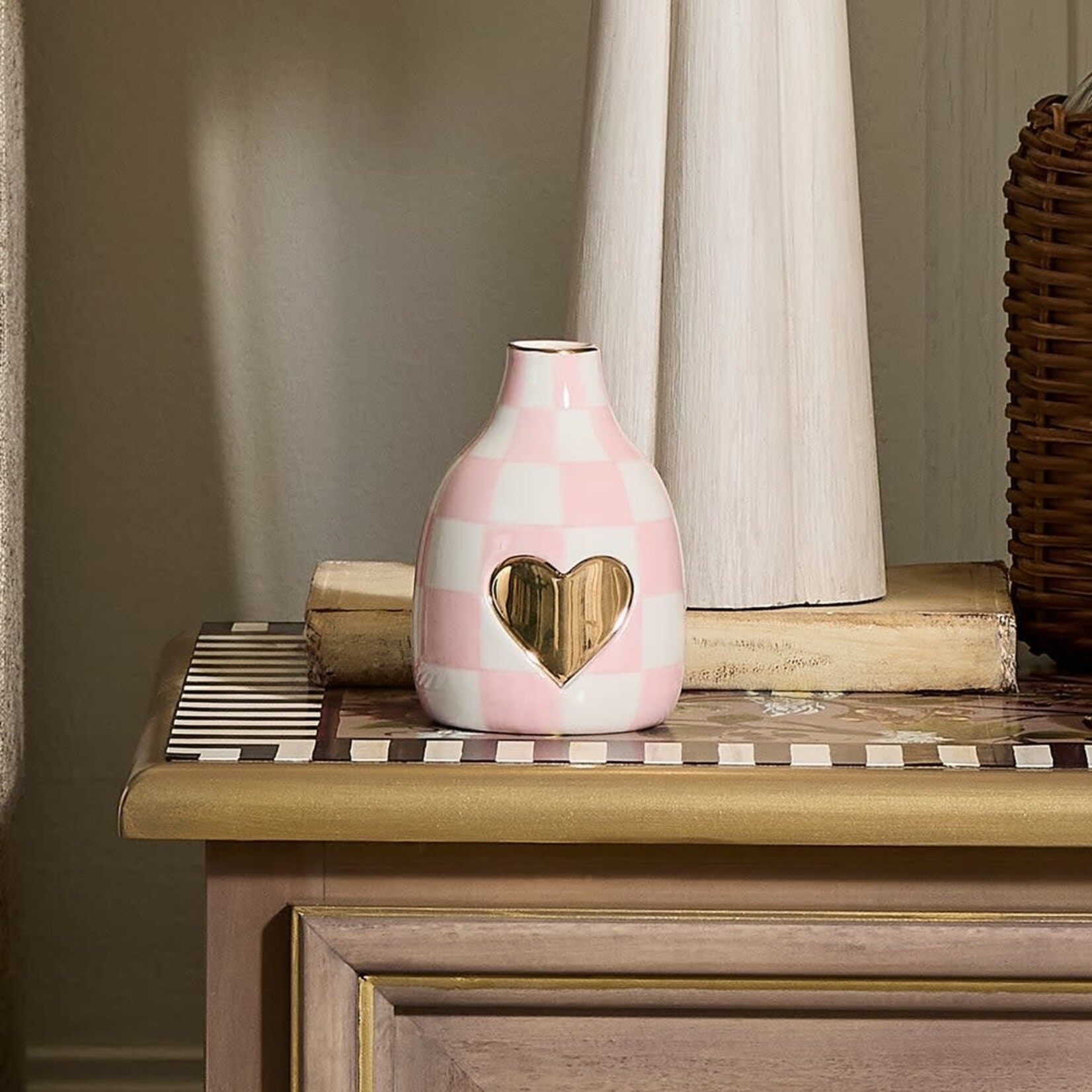 MacKenzie-Childs rosy check short heart vase