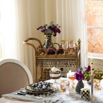 MacKenzie-Childs wild indoors rattan bar cart