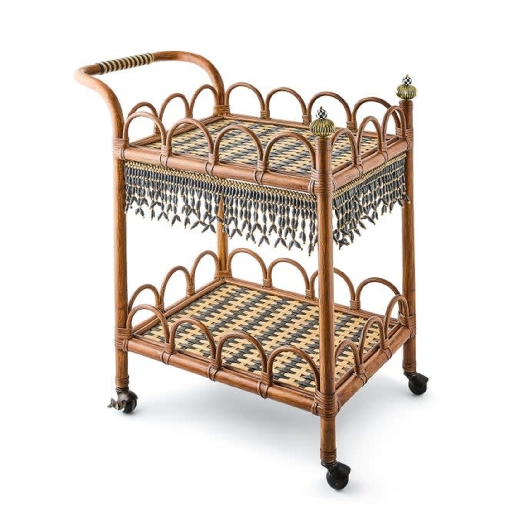 MacKenzie-Childs wild indoors rattan bar cart