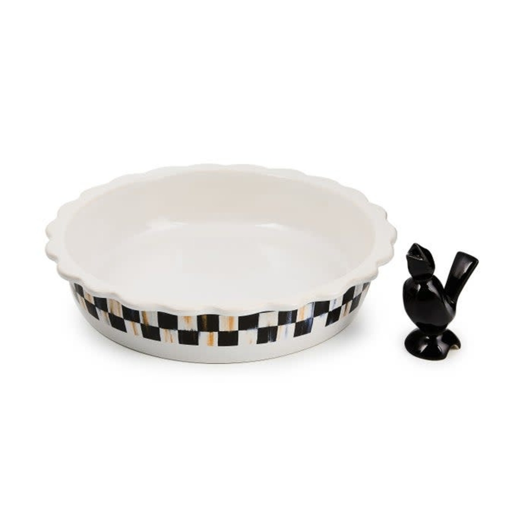 MacKenzie-Childs courtly check everyday pie plate with pie bird
