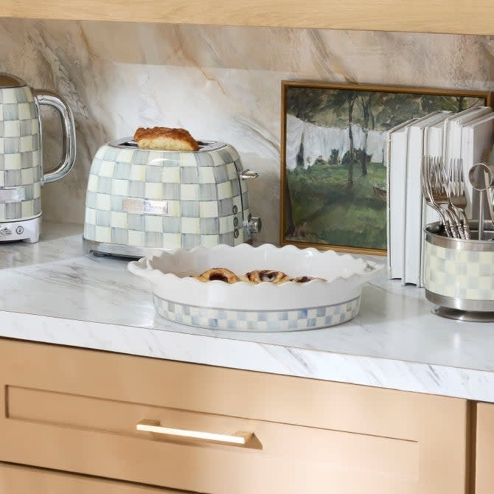 MacKenzie-Childs sterling check everyday large oval baker