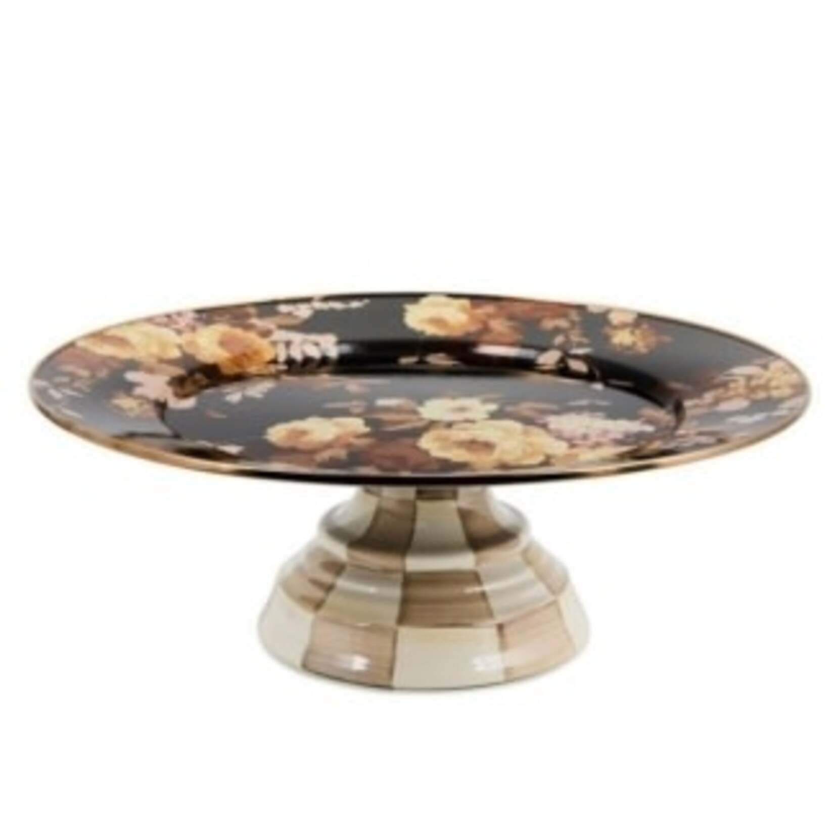 MacKenzie-Childs wild rose brown large pedestal platter