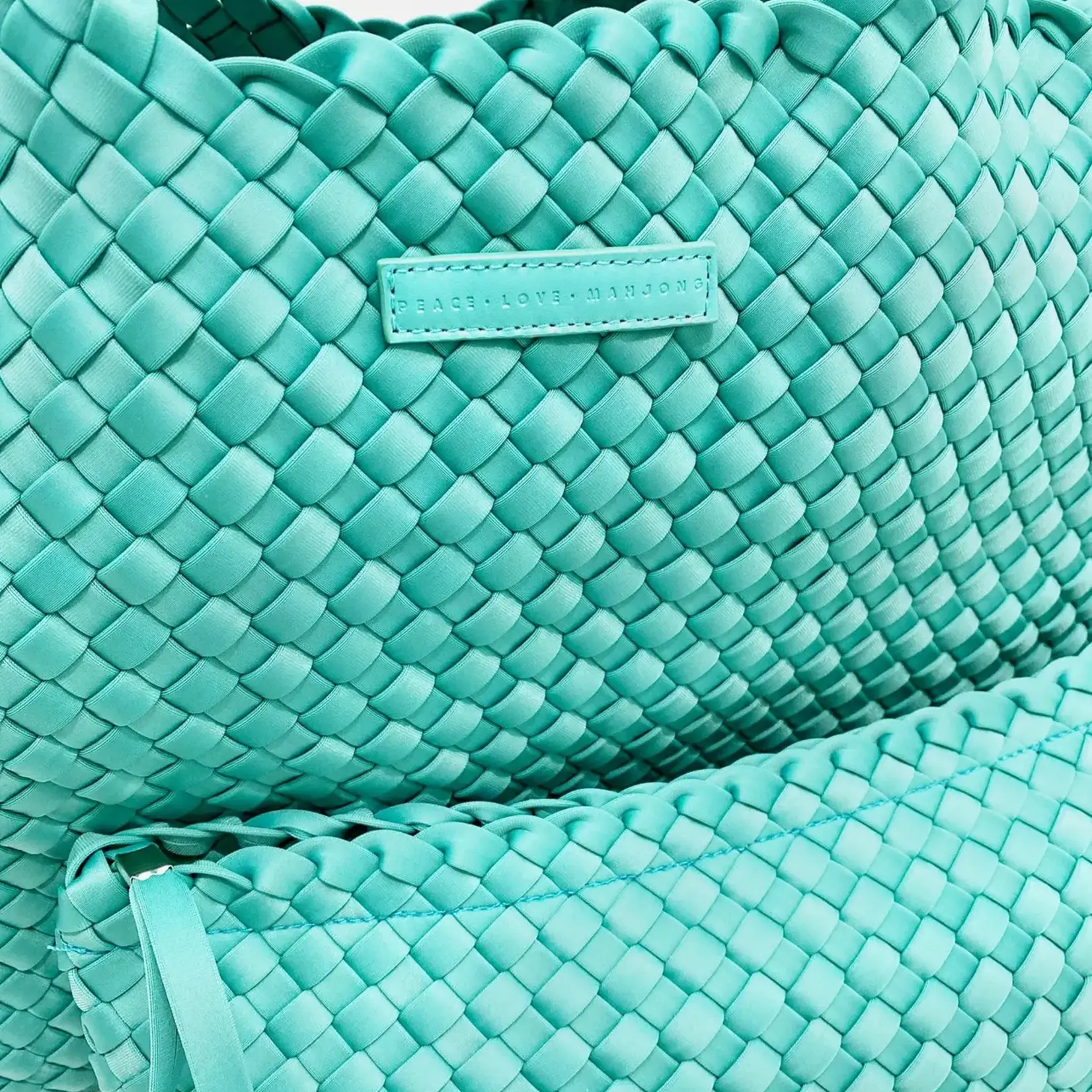 Peace Love Mahjong Teal Woven Mahjong Carryall