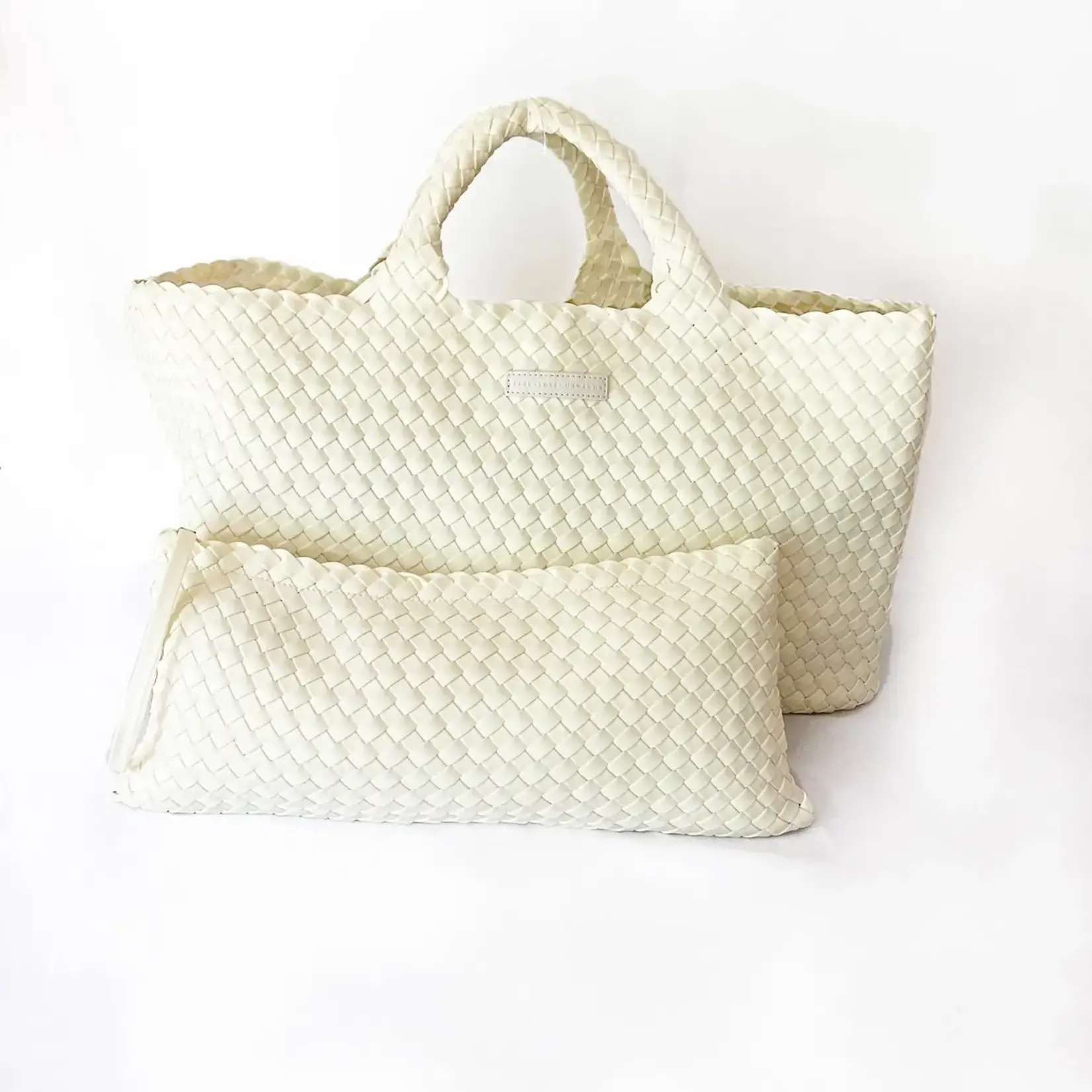 Peace Love Mahjong Cream Woven Mahjong Carryall