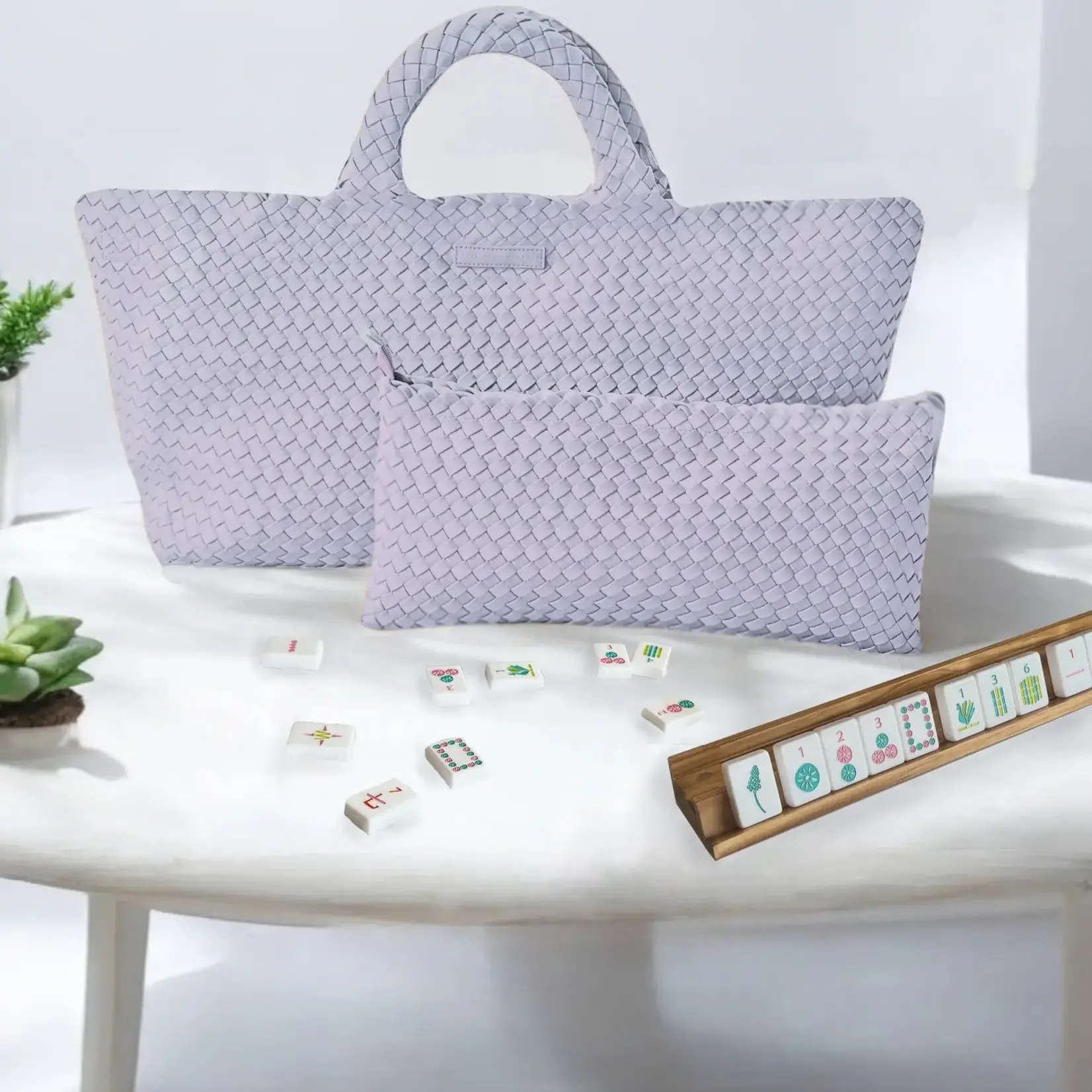 Peace Love Mahjong Lavender Woven Mahjong Carryall