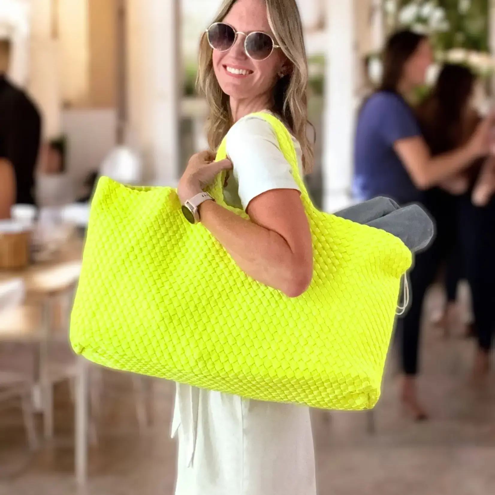 Peace Love Mahjong Chartreuse Woven Mahjong Carryall