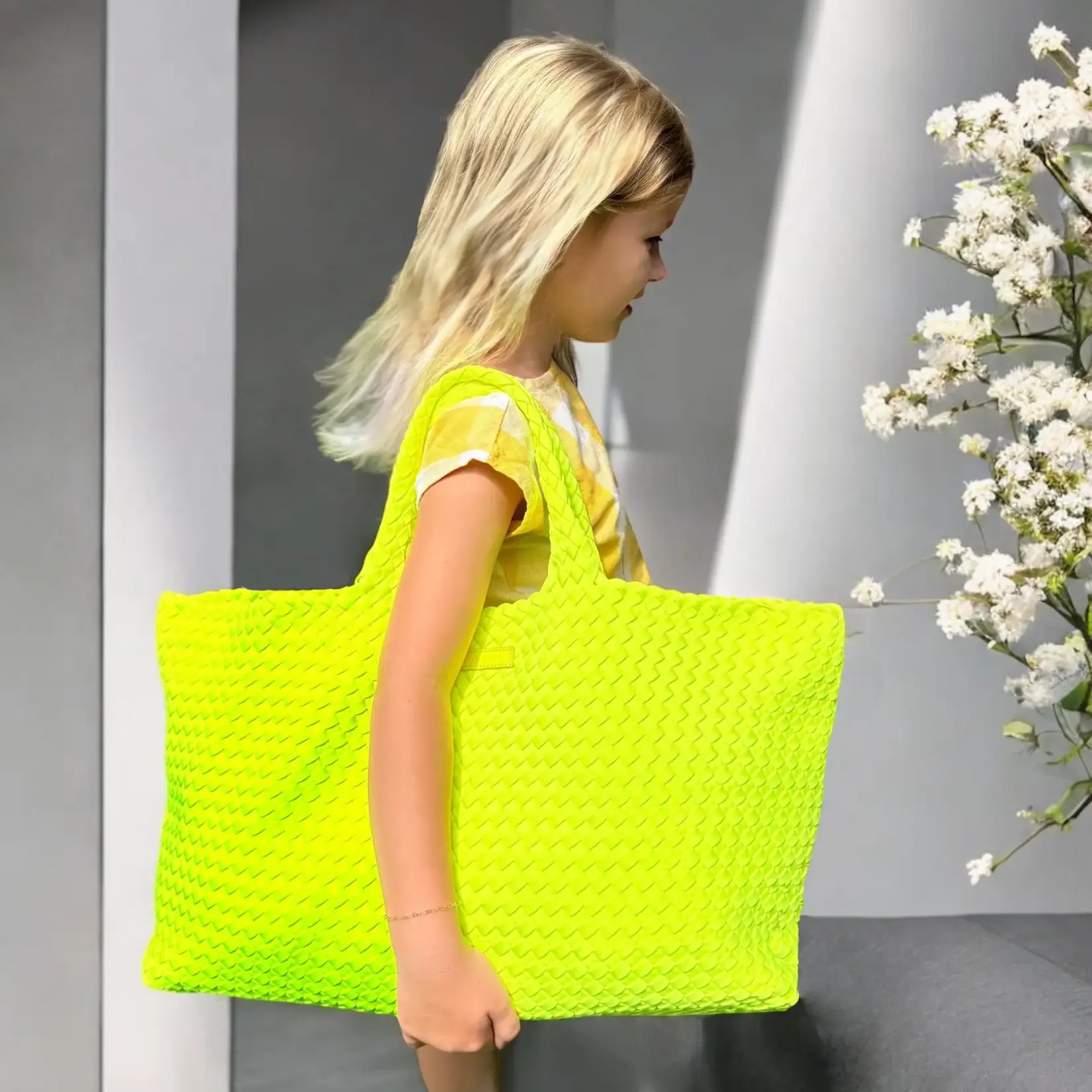 Peace Love Mahjong Chartreuse Woven Mahjong Carryall