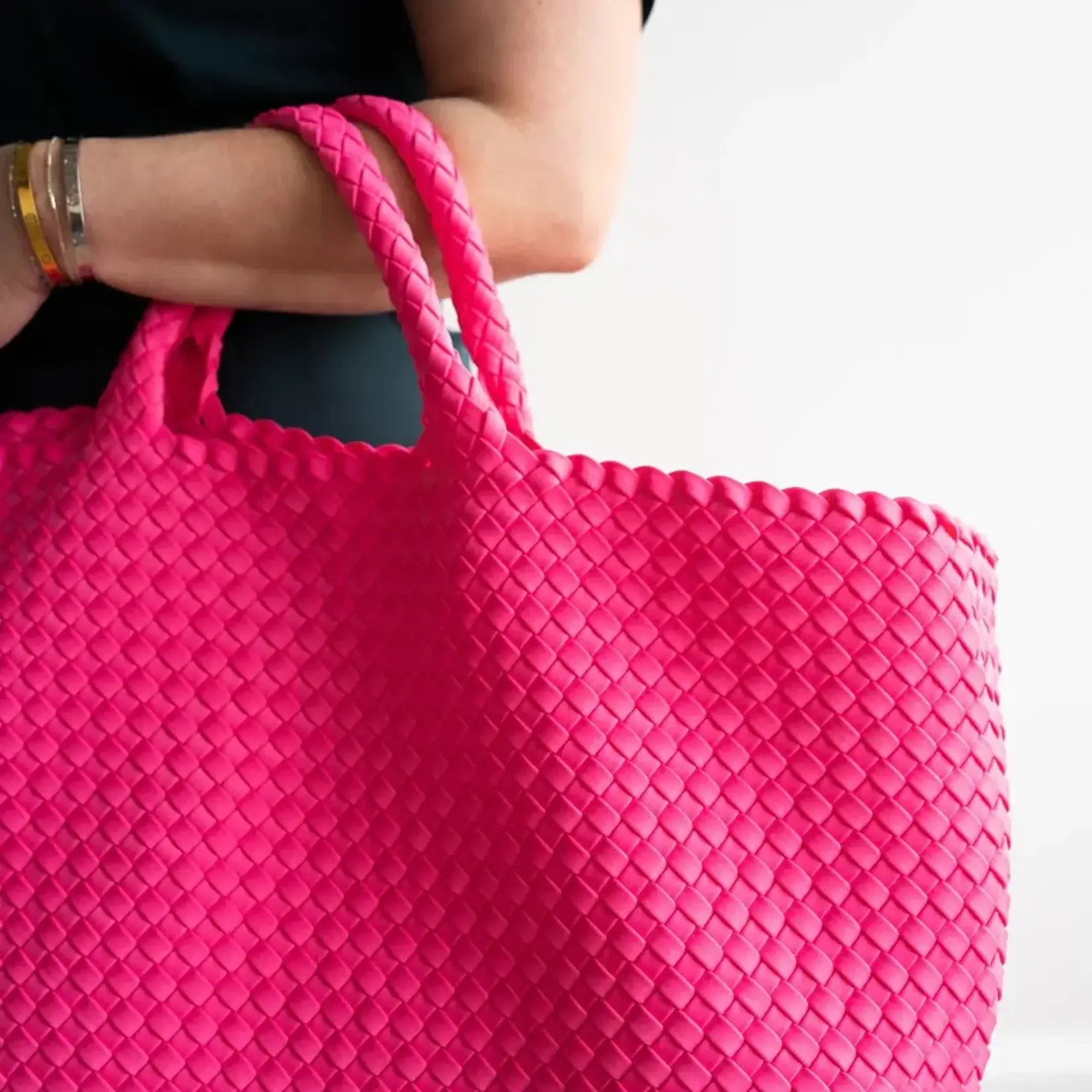 Peace Love Mahjong Bright Pink Woven Mahjong Carryall