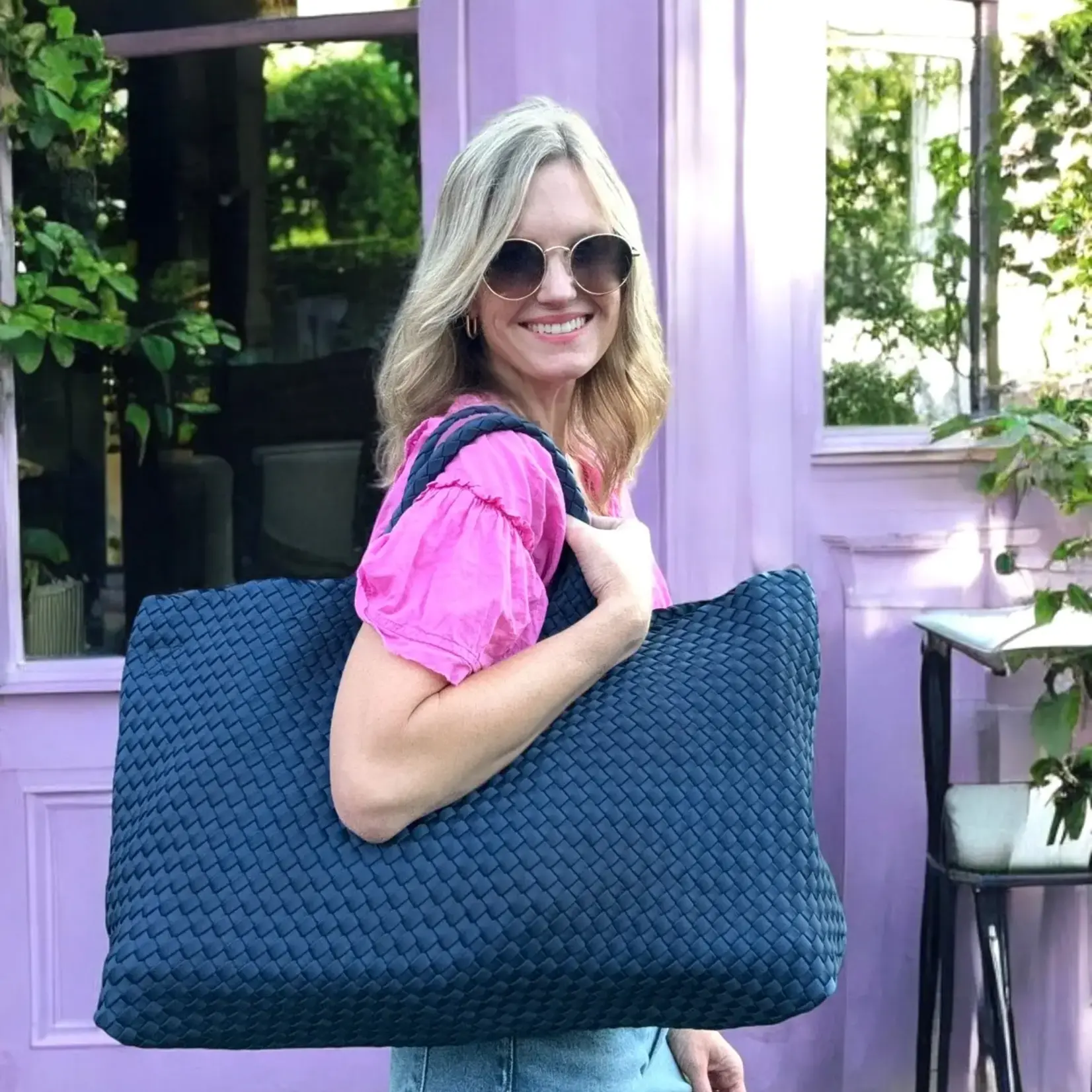 Peace Love Mahjong Navy Woven Mahjong Carryall