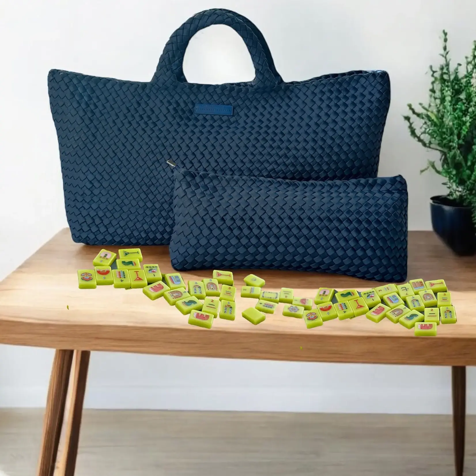 Peace Love Mahjong Navy Woven Mahjong Carryall