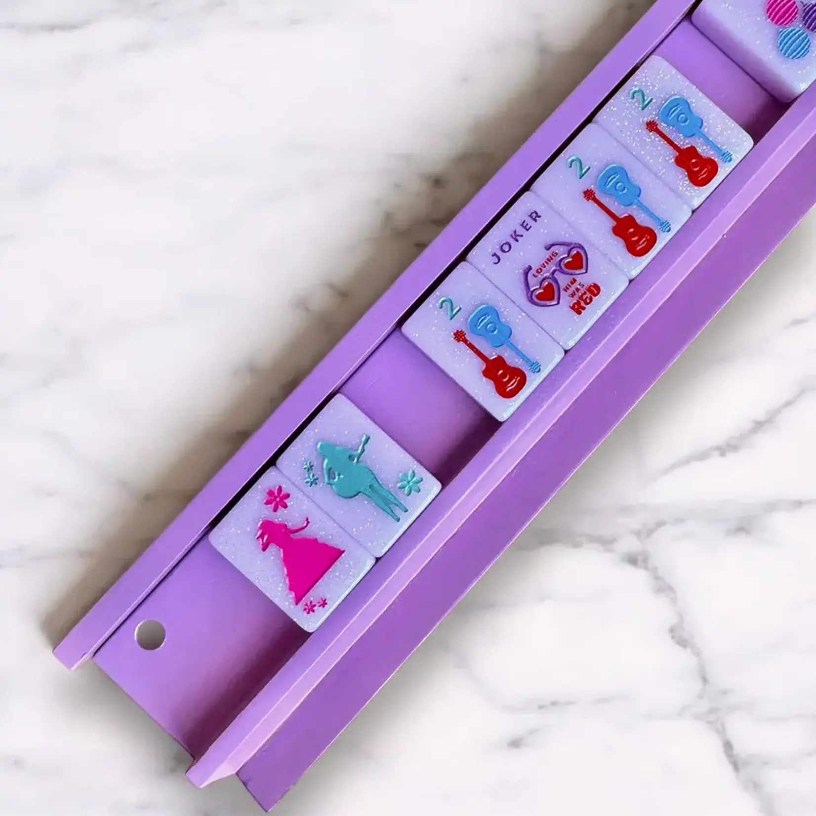 Peace Love Mahjong Purple Wooden Mahjong Racks & Pushers (Set of 4)