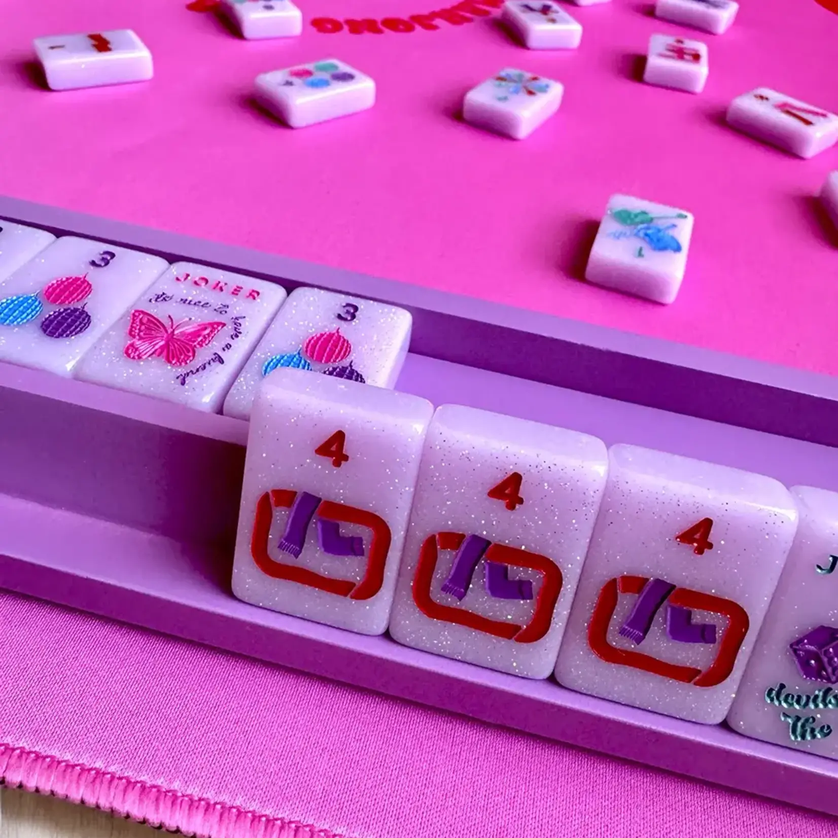 Peace Love Mahjong Purple Wooden Mahjong Racks & Pushers (Set of 4)