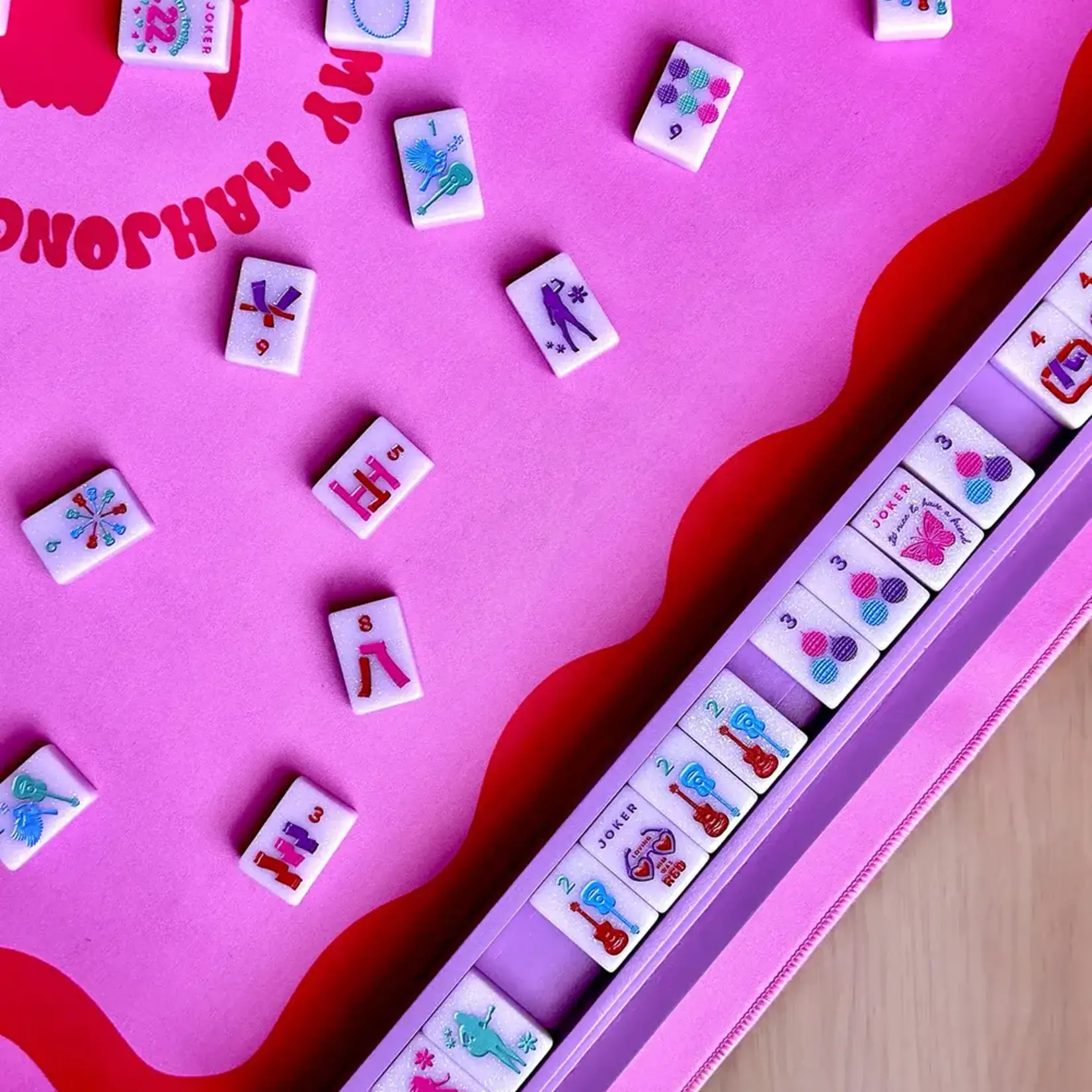 Peace Love Mahjong Purple Wooden Mahjong Racks & Pushers (Set of 4)