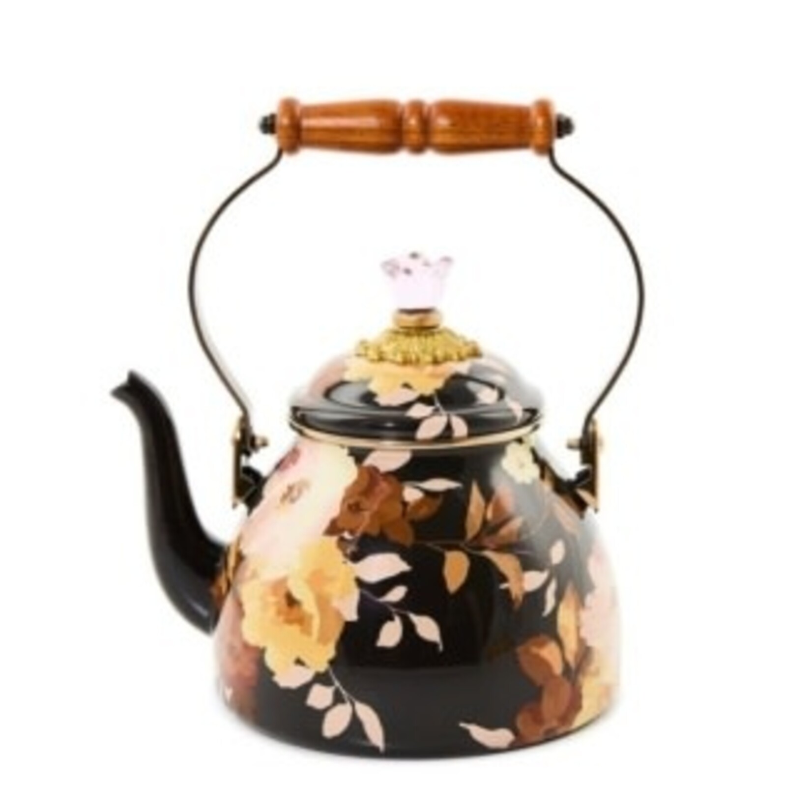MacKenzie-Childs wild rose brown 2 quart tea kettle